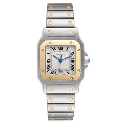 Cartier Santos Galbee Large Steel Yellow Gold Mens Watch W20011C4 Box Papers