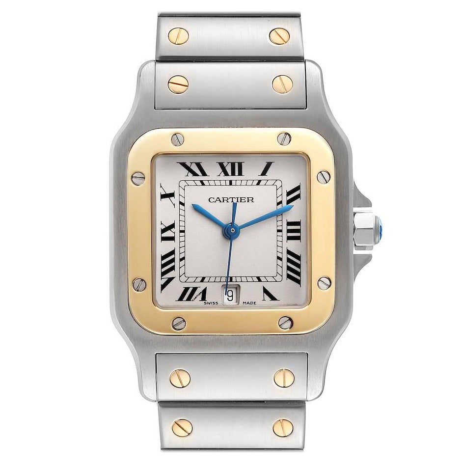Cartier Santos Galbee Large Steel Yellow Gold Mens Watch W20011C4 Box Papers