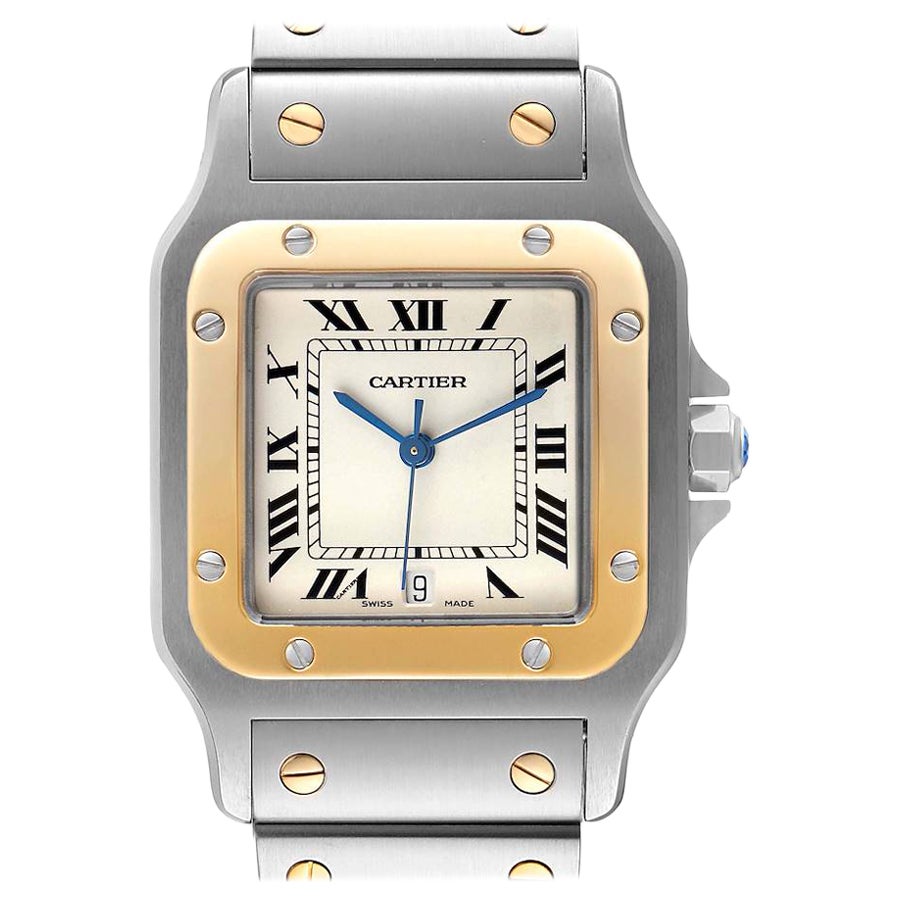 Cartier Santos Galbee Grande montre unisexe en acier et or jaune 1566 en vente
