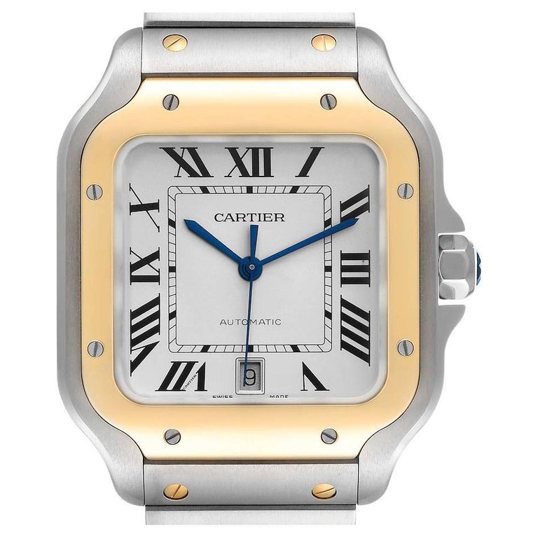Cartier Santos Galbee Large Steel Yellow Gold Watch WSSA0009 Box Papers ...