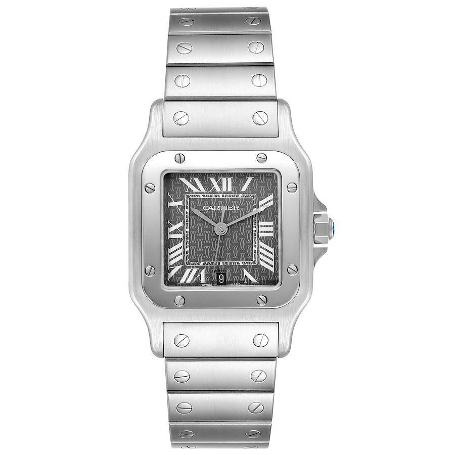 Cartier Santos Galbee Herren limitierte Produktion Quarzuhr W20061D6. Quarzwerk. Gehäuse aus rostfreiem Stahl 29::0 x 29::0 mm. Achteckige Krone aus Stahl:: besetzt mit facettiertem Spinell. Die Lünette aus Edelstahl ist mit 8 Signaturschrauben