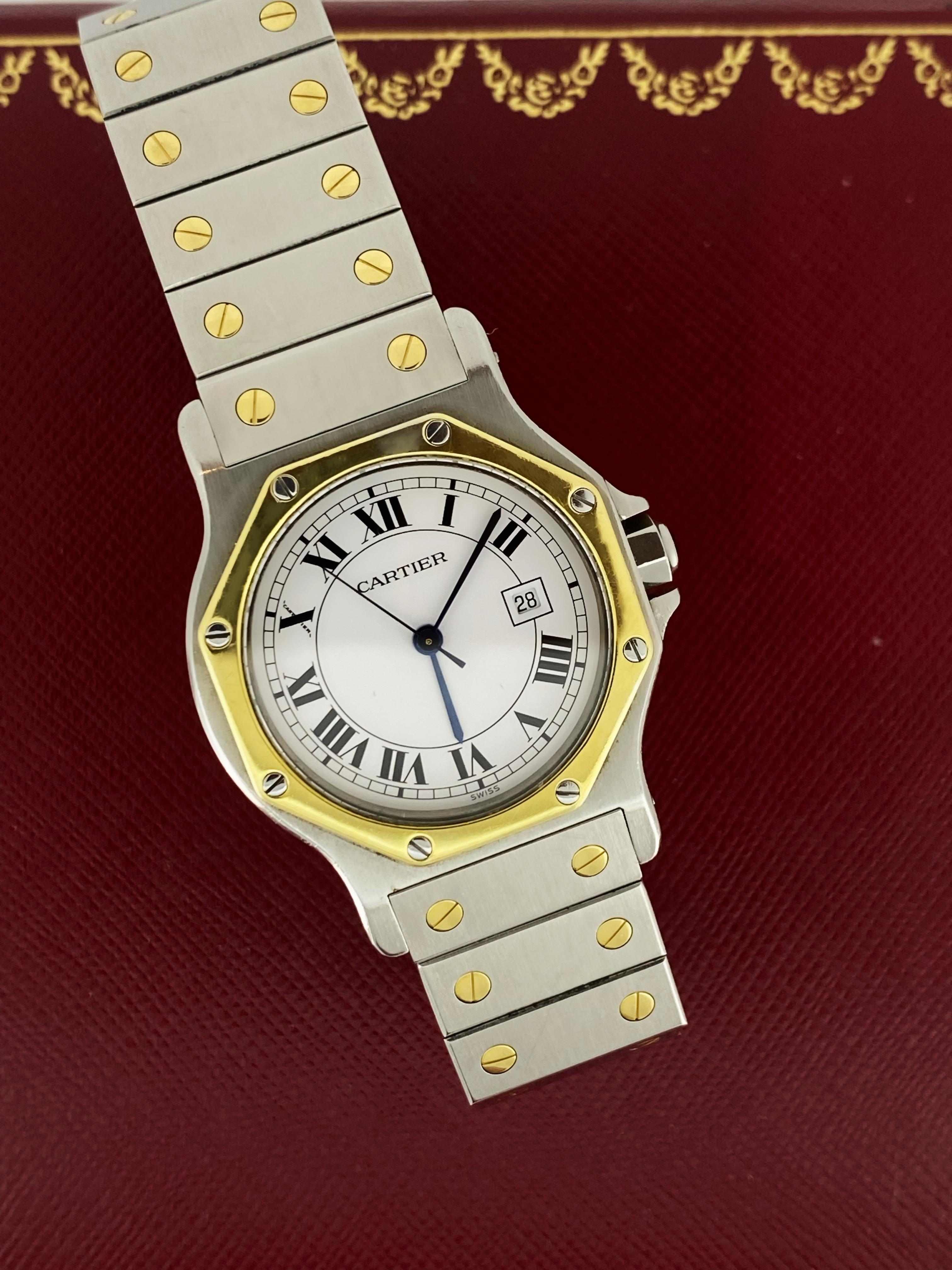Cartier Santos Galbée Octagon 18K Gold & Steel 31mm Automatic Men' Watch + Box In Excellent Condition In MELBOURNE, AU