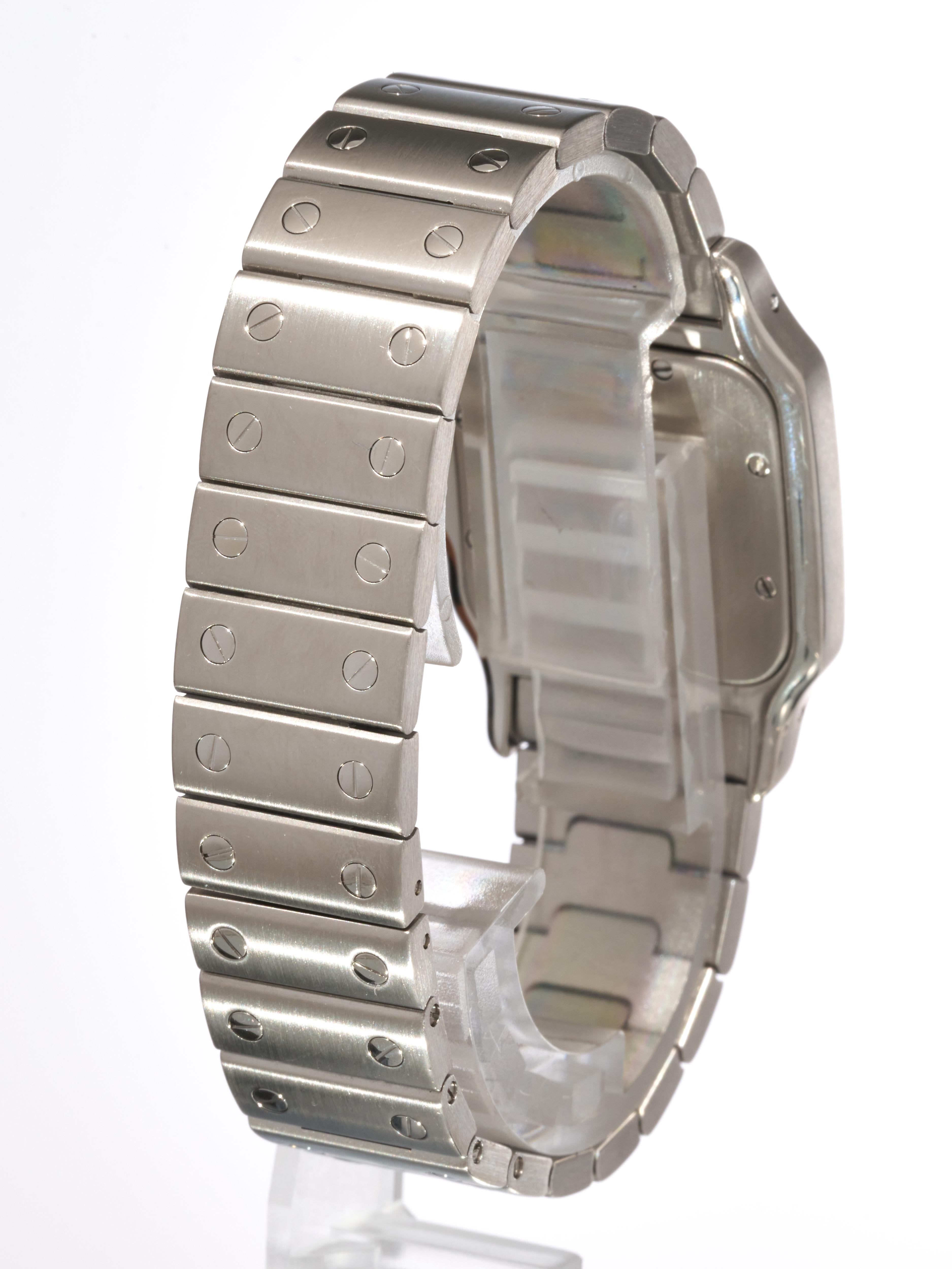 Cartier Santos Galbee PM Ice Blue Logo Dial 29mm Steel Watch 1564 W20060D6 B&P In Excellent Condition For Sale In London, GB