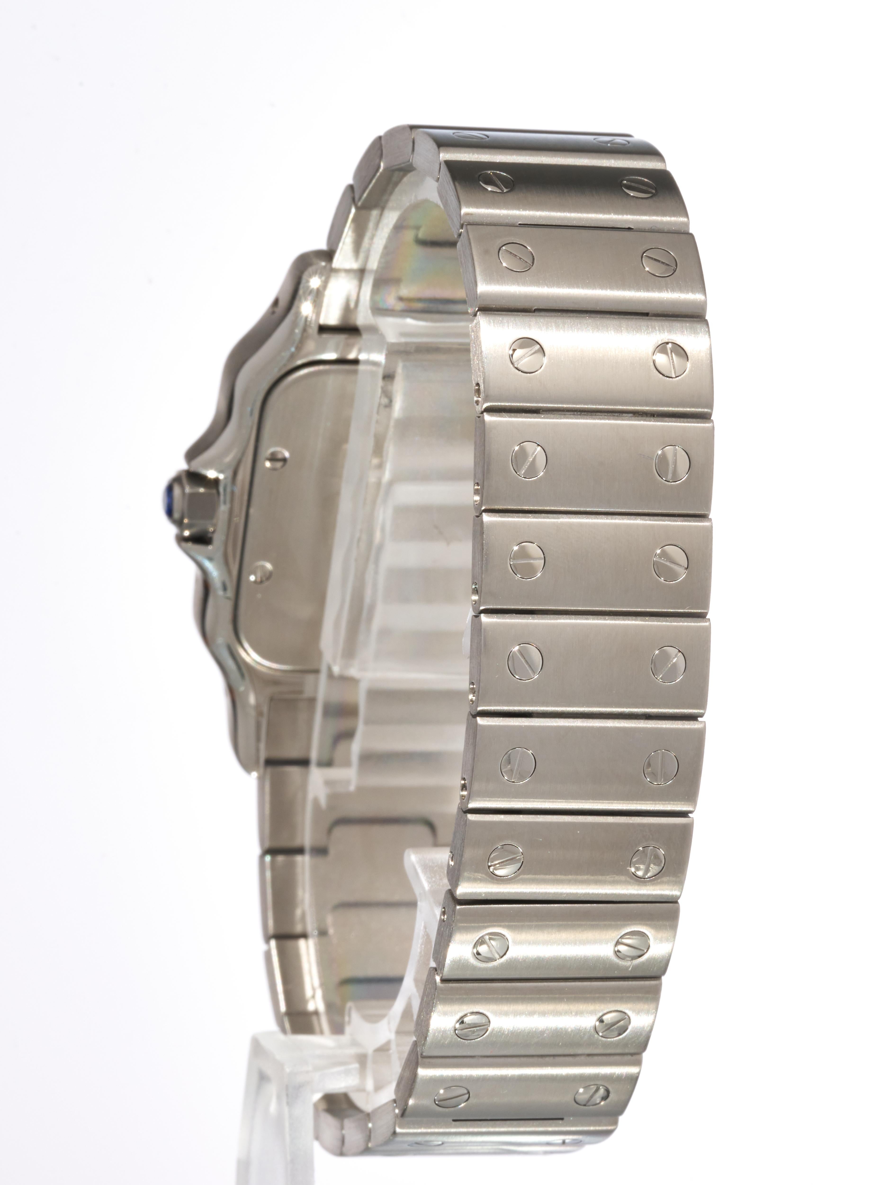 Cartier Santos Galbee PM Ice Blue Logo Dial 29mm Steel Watch 1564 W20060D6 B&P For Sale 1