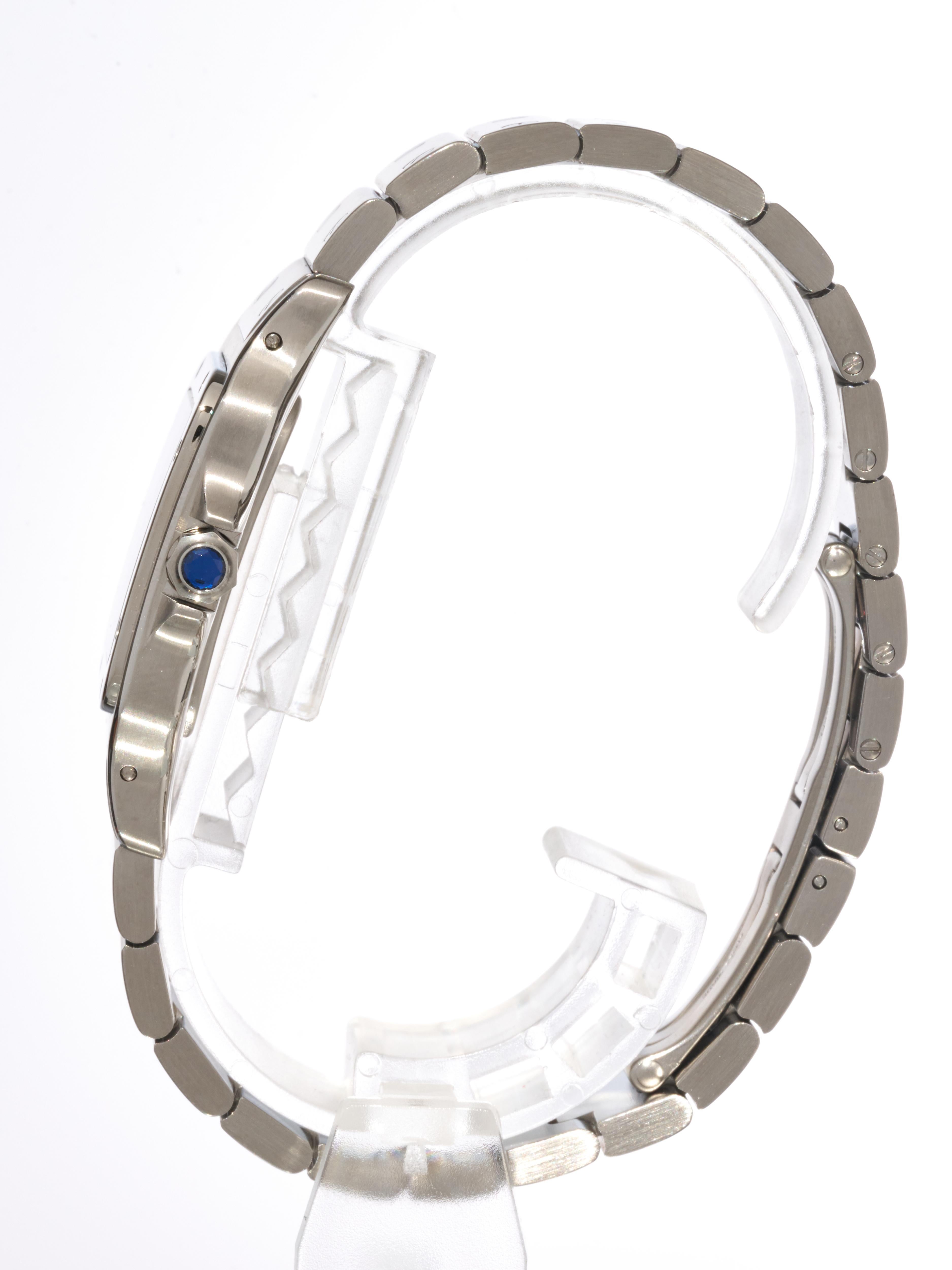 Cartier Santos Galbee PM Ice Blue Logo Dial 29mm Steel Watch 1564 W20060D6 B&P For Sale 2