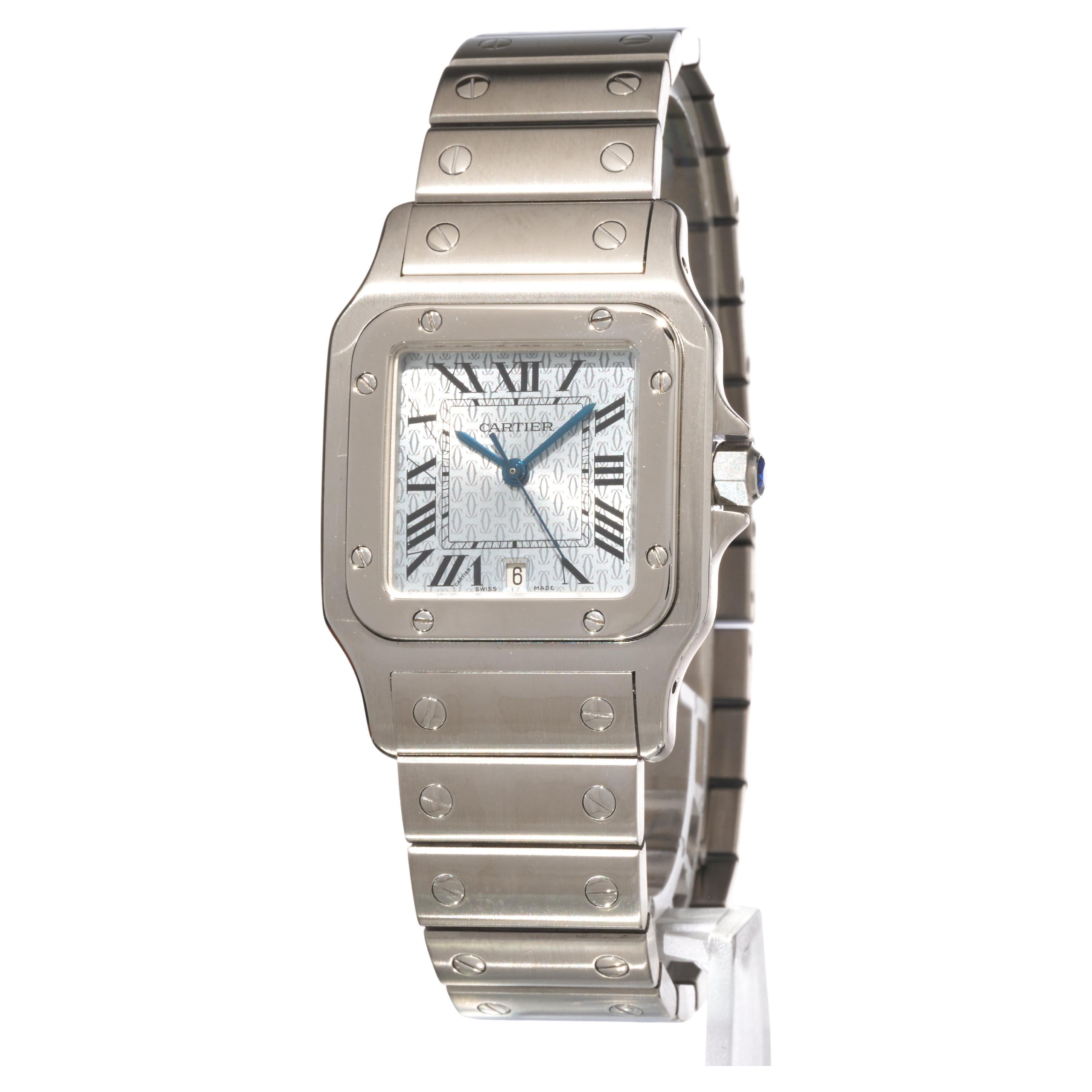 Cartier Santos Galbee PM Ice Blue Logo Dial 29mm Steel Watch 1564 W20060D6 B&P For Sale