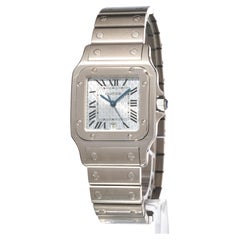 Cartier Santos Galbee PM Ice Blue Logo Dial 29mm Steel Watch 1564 W20060D6 B&P