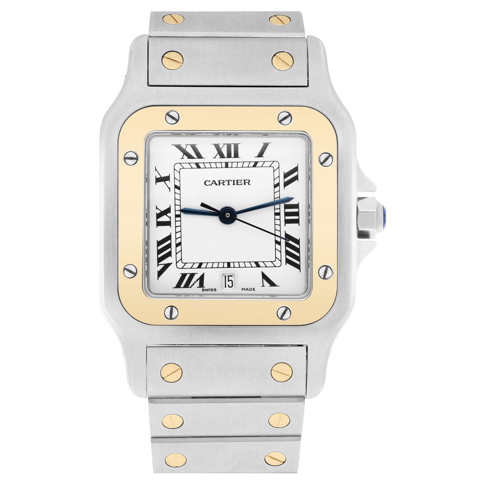 Cartier Santos Galbee Quartz 29 mm Two Tone Yellow Gold Ladies Watch W20011C4 For Sale