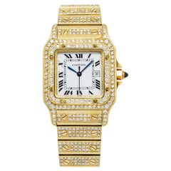 Cartier Santos Galbee Quartz Yellow Gold Diamond White Dial Women's Watch 24mm