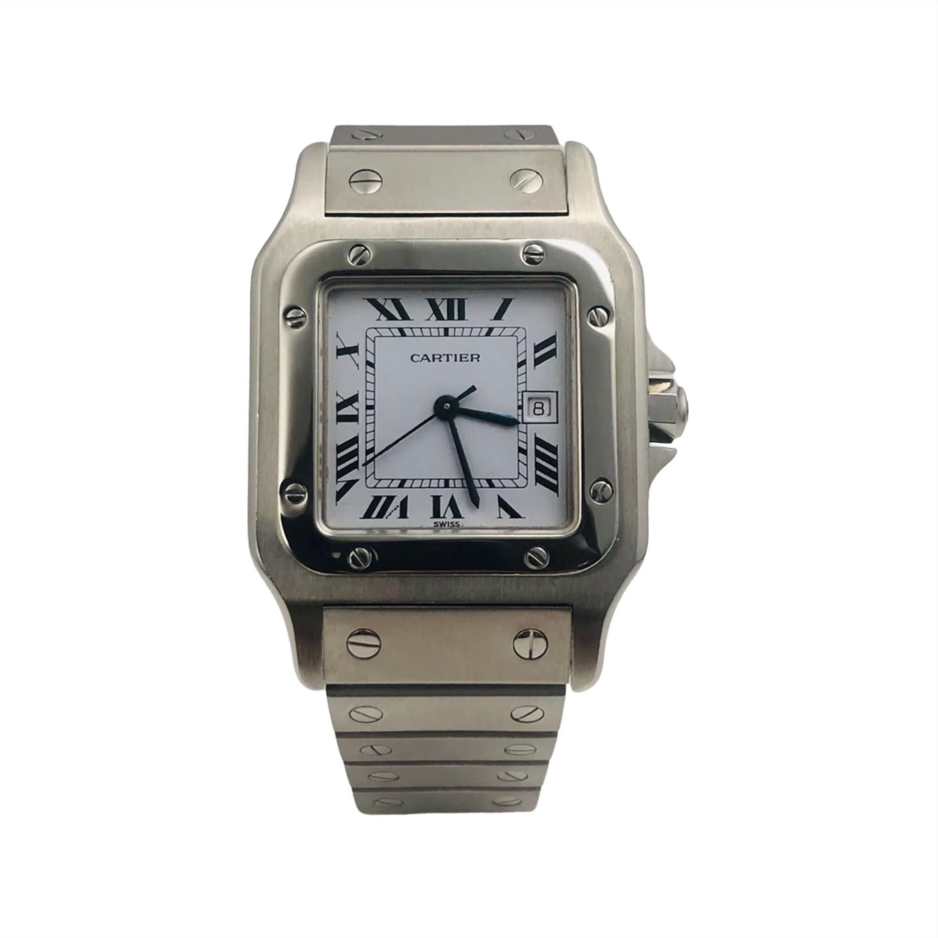 Cartier Santos Carree Ref. 2960 Stainless Steel White Dial Watch In Good Condition In Miami, FL