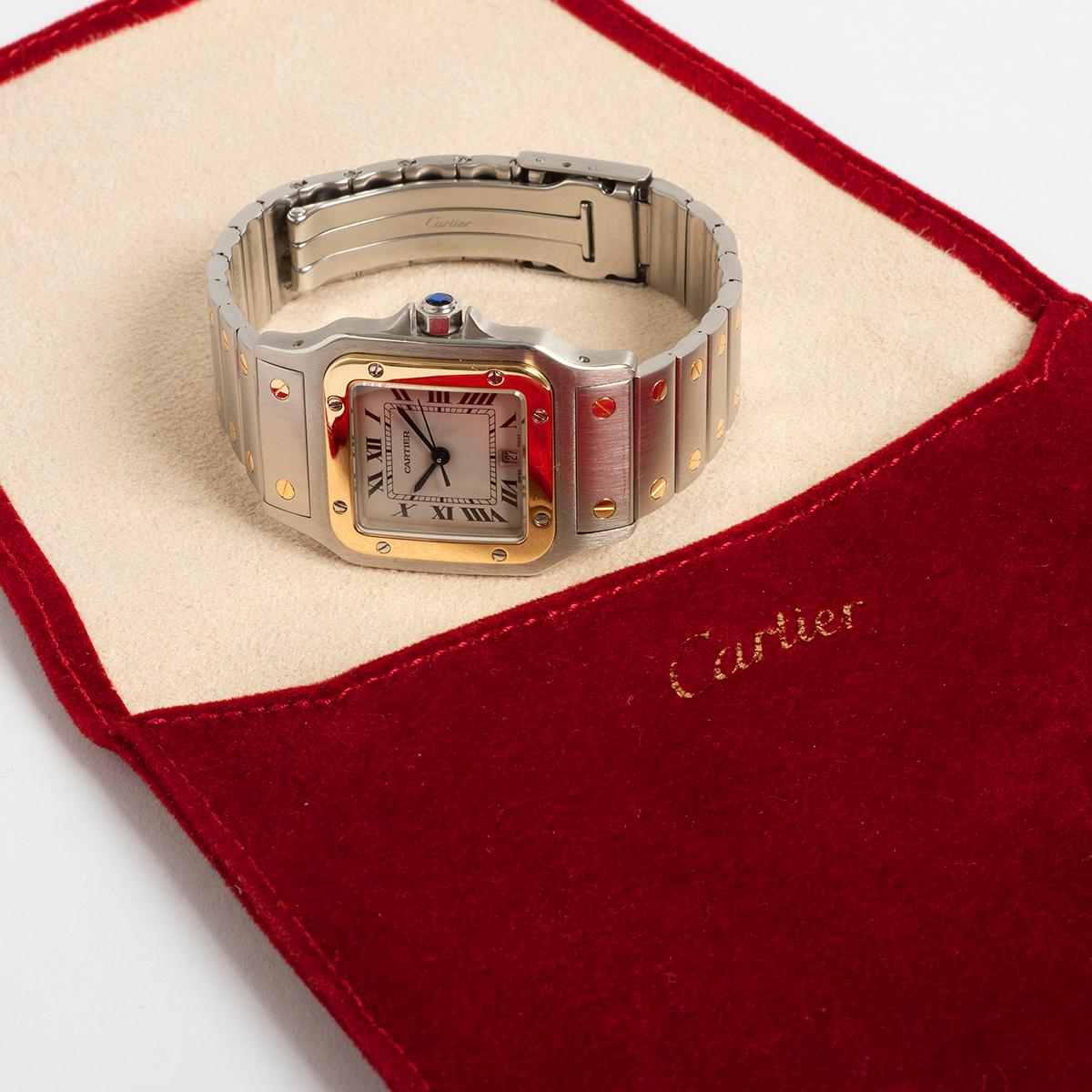 Our classic and elegant Cartier Santos Galbee quartz features a 29mm x 41mm 18k gold and stainless steel case with 18k yellow gold and stainless steel bracelet. Presented in outstanding condition with very light signs of use, this example was