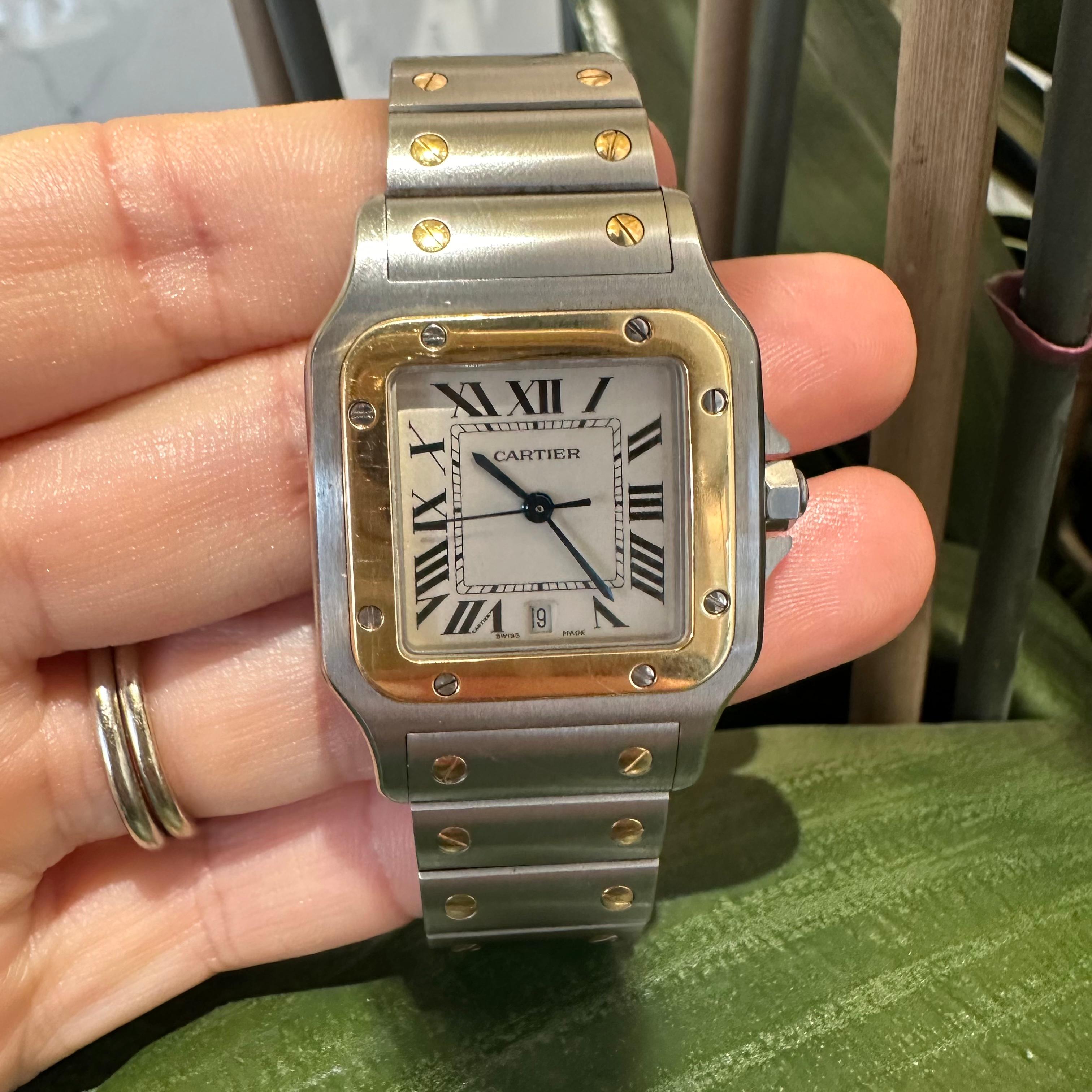 Cartier Santos Galbee REF 1566 Uhr aus Edelstahl und Gold (Moderne) im Angebot