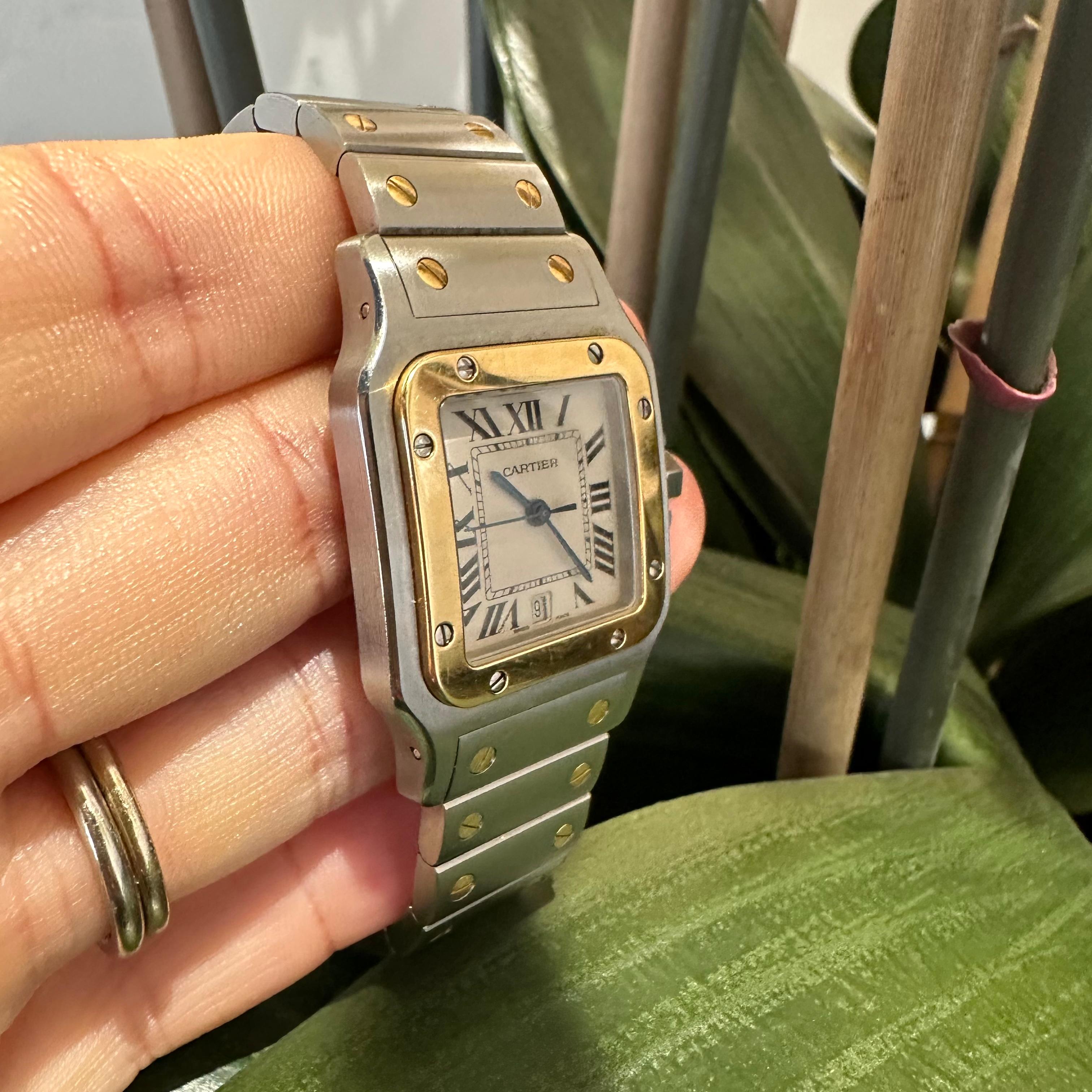 Cartier Santos Galbee REF 1566 Uhr aus Edelstahl und Gold für Damen oder Herren im Angebot