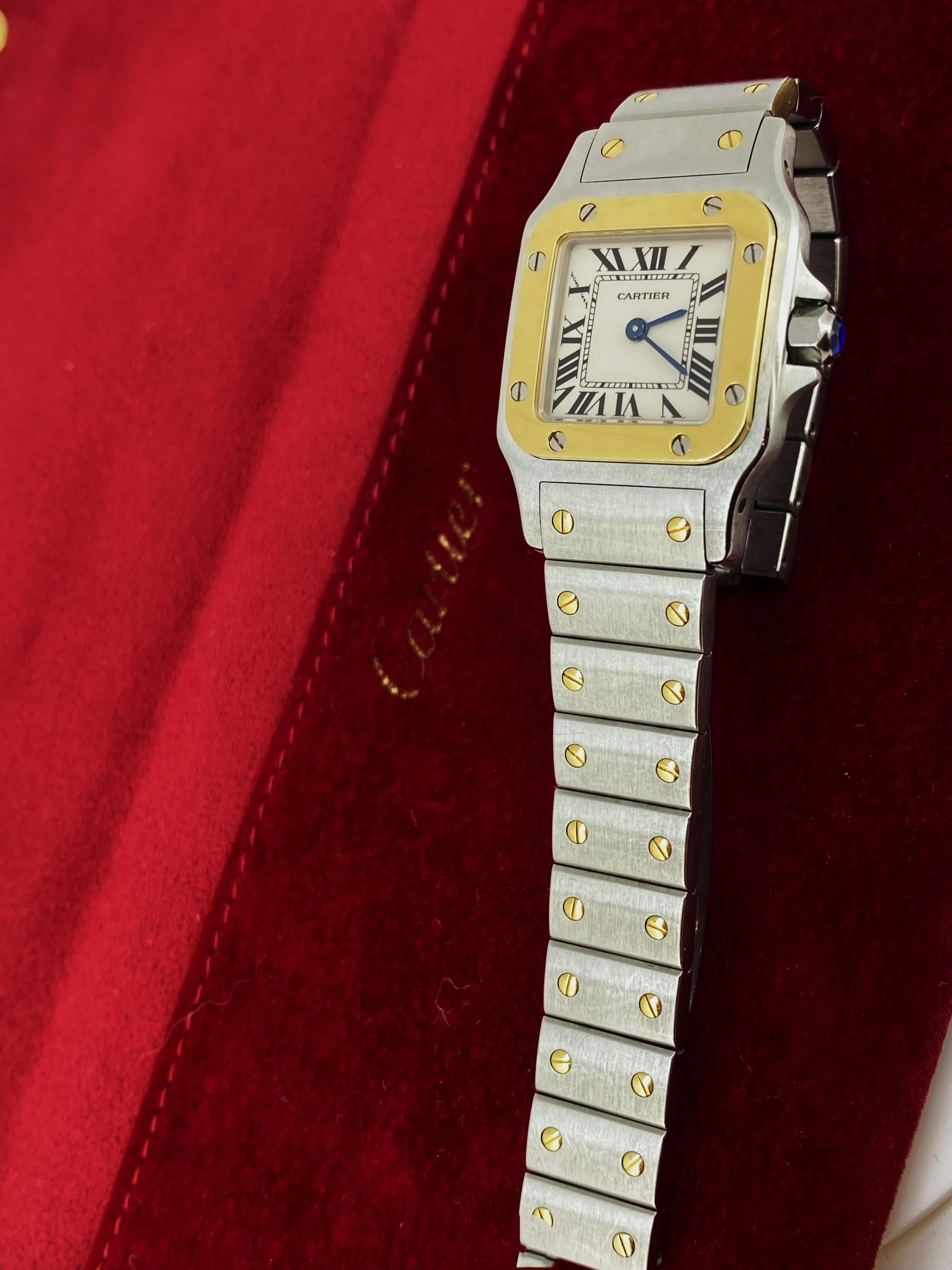 Cartier Santos Galbée ref 1567 Two-Tone Gold & Steel 24mm Quartz Ladies' Watch In Excellent Condition For Sale In MELBOURNE, AU