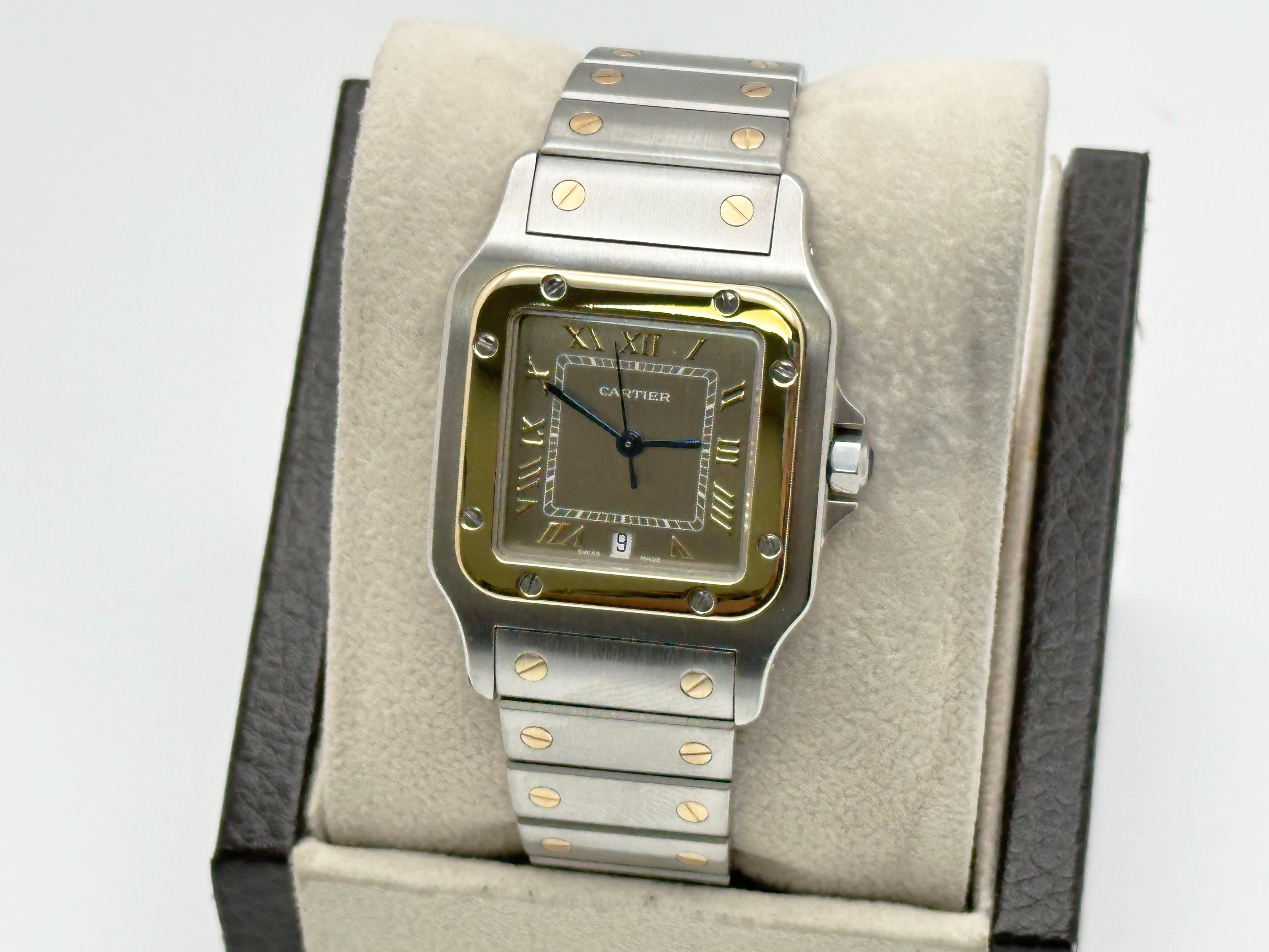 Cartier Santos Galbee Réf. 187901 Cadran en bronze et or jaune 18 carats, boîte en acier inoxydable 29 mm Excellent état à San Diego, CA