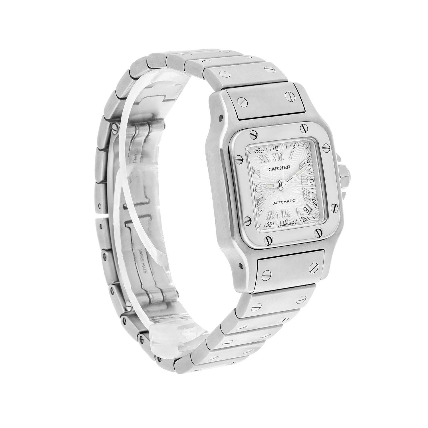 Cartier Santos Galbée Silver Dial Small Steel Ladies Watch W20054D6/2423 Excellent état - En vente à New York, NY