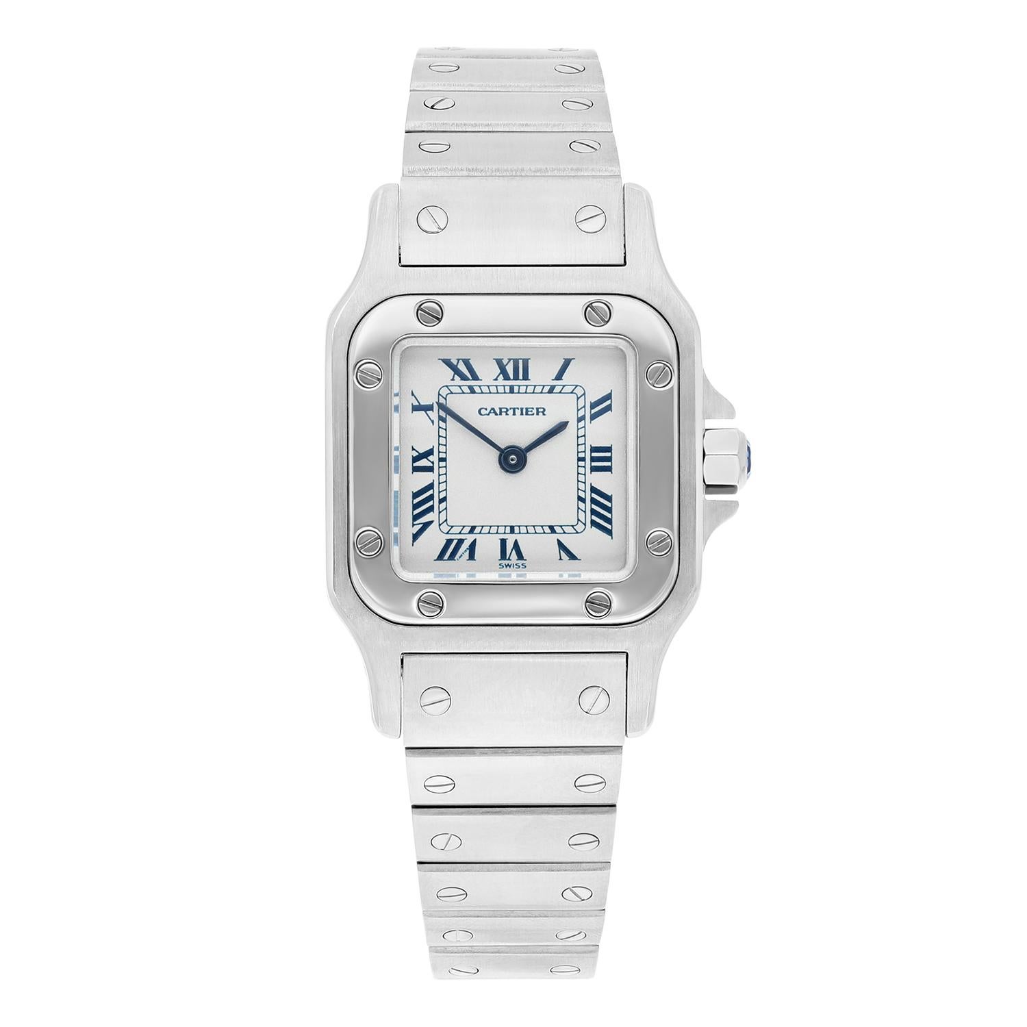 Elevate your wrist game with this stunning Cartier Santos Galbee Women's Wristwatch. Perfect for any occasion, this wristwatch is a must-have for those who appreciate timeless style and exceptional quality. With its small size of 24mm, it fits