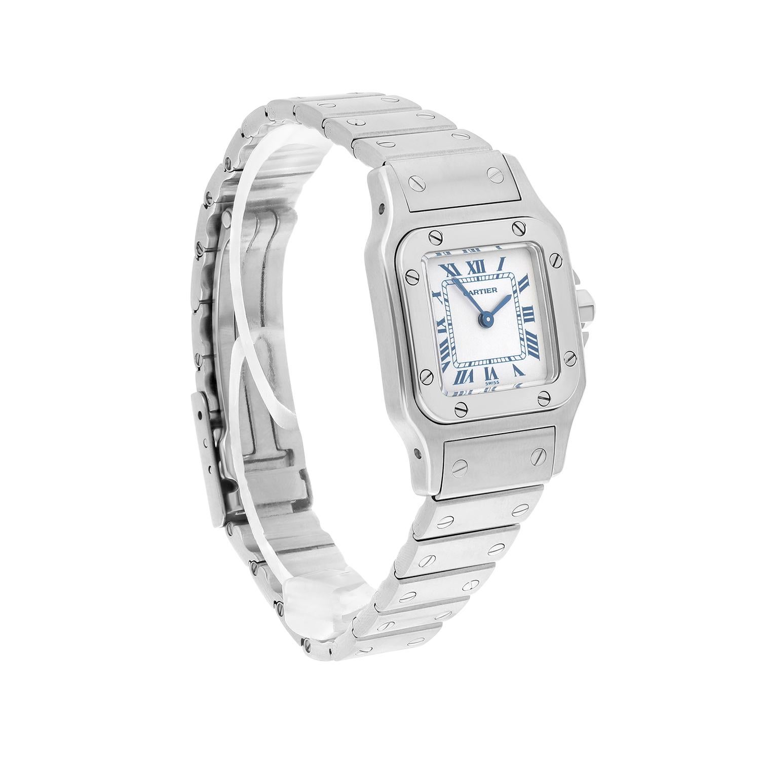 Cartier Santos Galbee Silber Zifferblatt Kleine Stahl Damenuhr W20056D6/1565 im Angebot 2