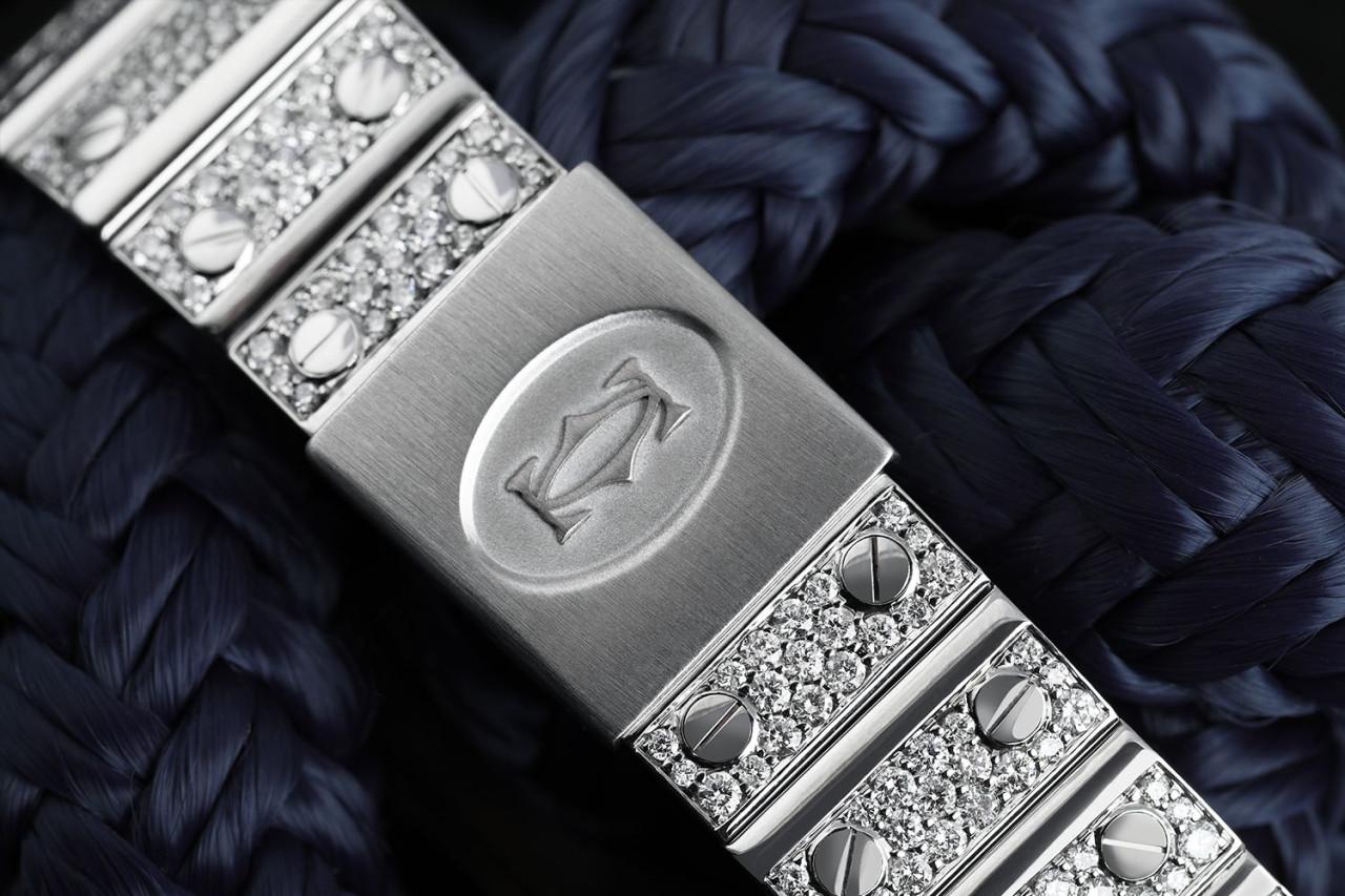 Cartier Santos Galbee Edelstahl-Uhr 98790, maßgefertigter Diamant-Quarz Damen im Angebot