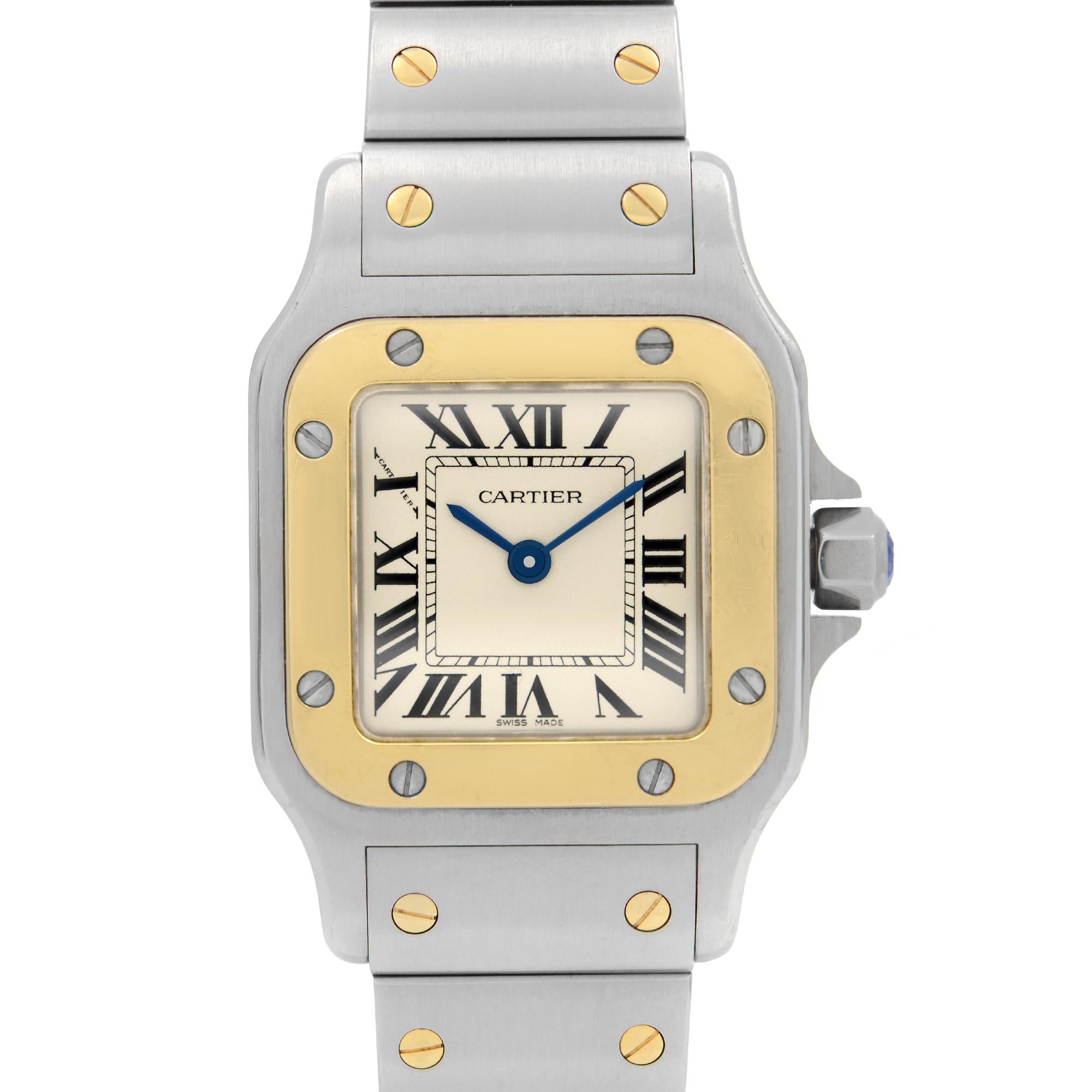 Cartier Santos Galbee Stainless Steel Gold Cream Dial Ladies Quartz Watch  1567 at 1stDibs