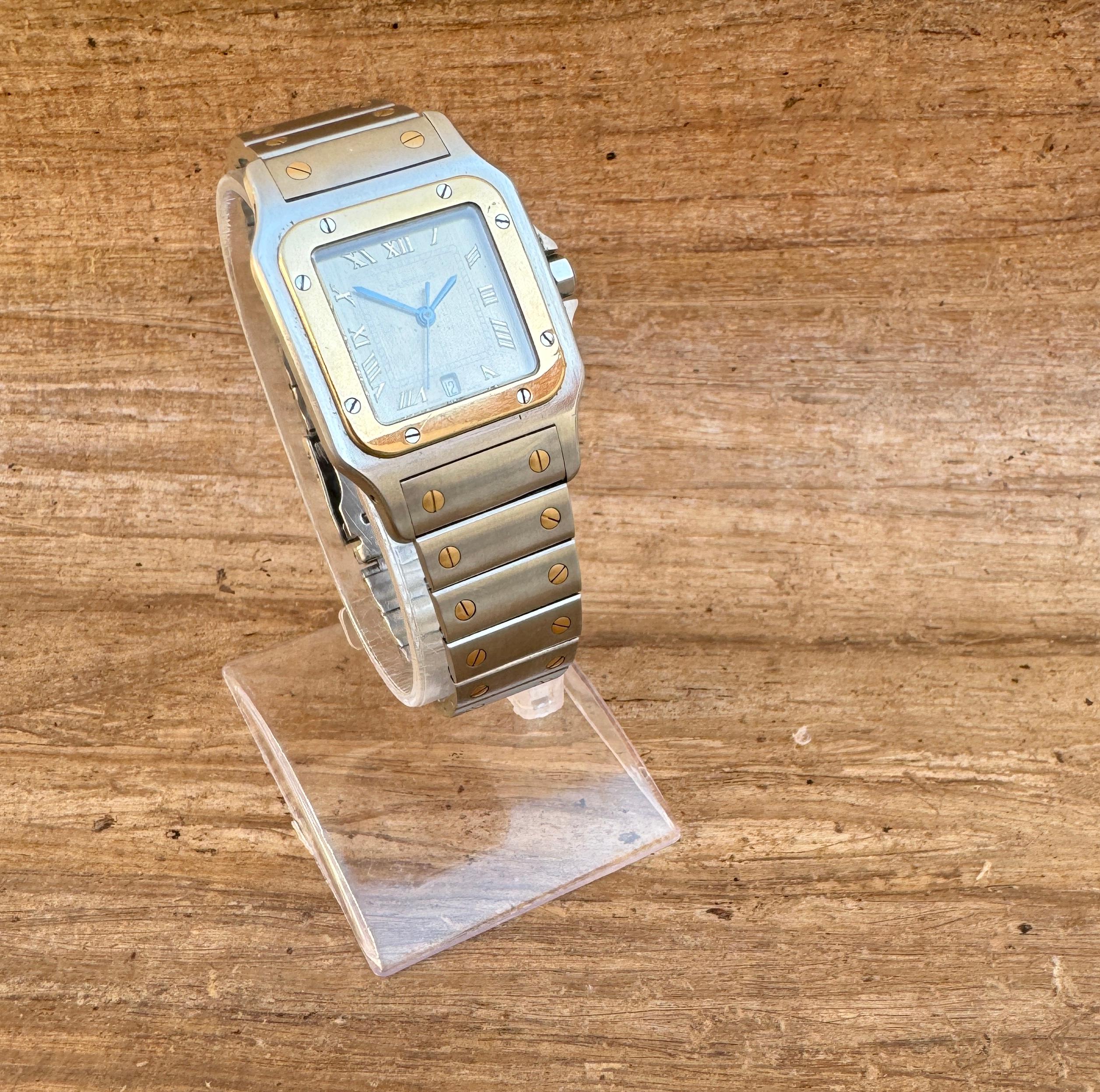 De los hombres Cartier Santos Galbée Acero y Oro Fechador Ref. 187901 Reloj de Esfera Rara