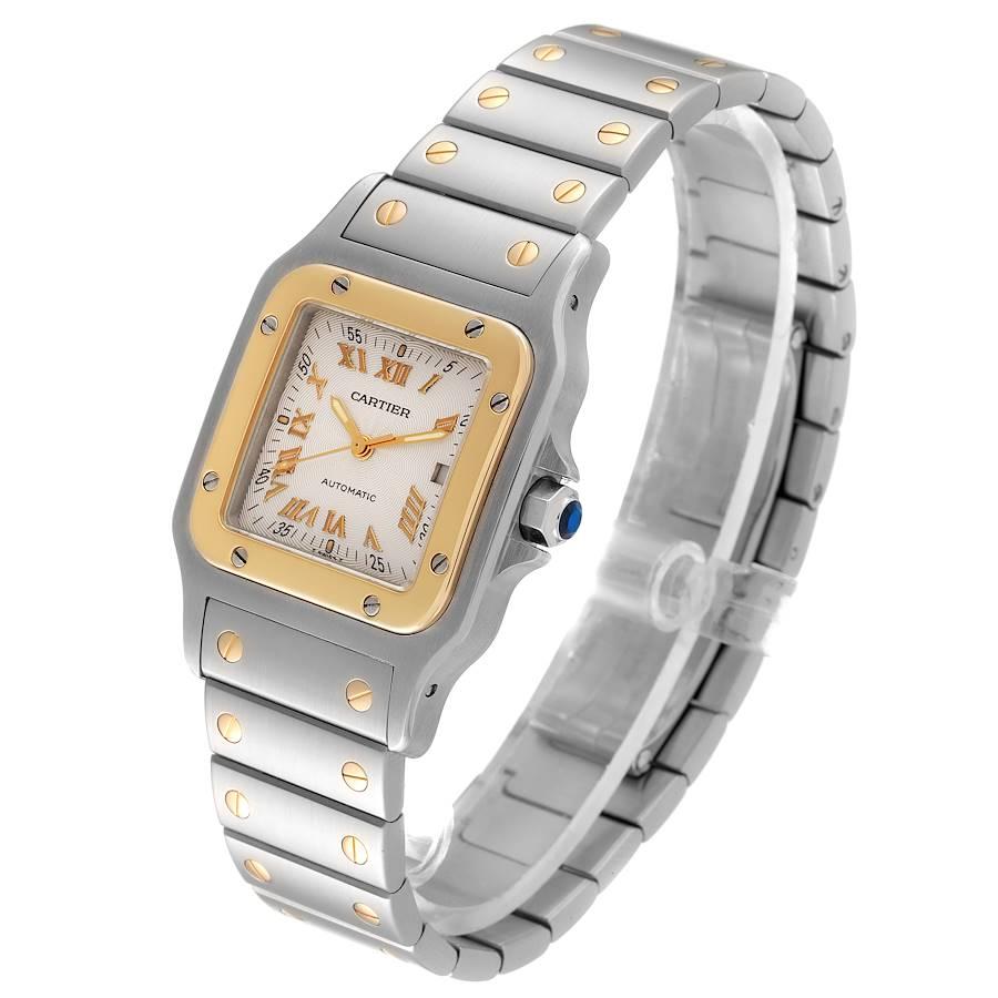 Cartier Santos Galbee Steel Yellow Gold Guilloche Dial Watch W20058C4 In Excellent Condition In Atlanta, GA