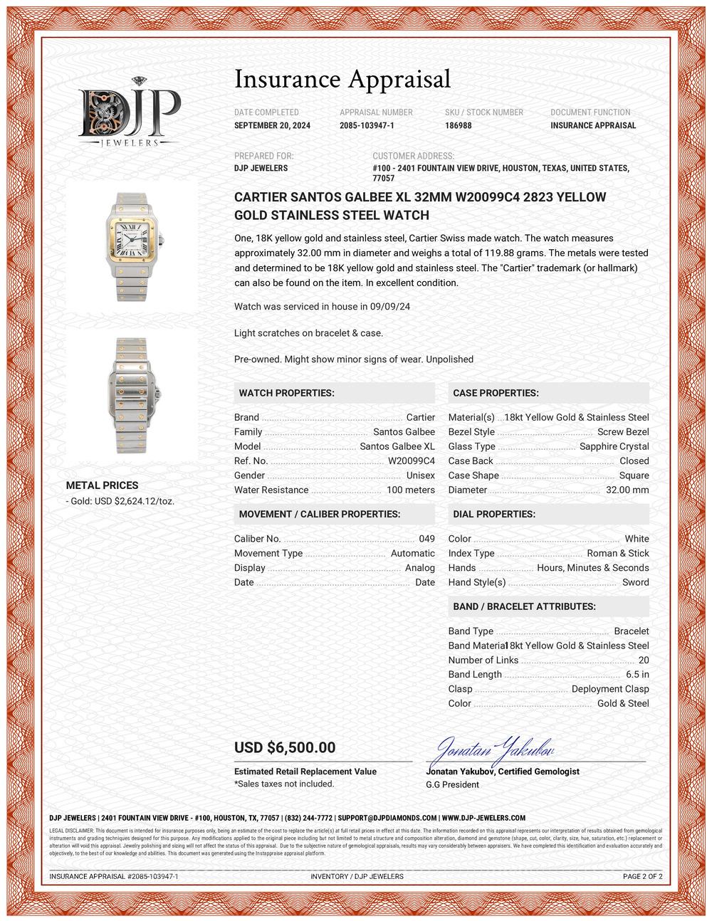 Montre Cartier Santos Steele XL 32MM w20099c4 2823 or jaune en acier inoxydable 5