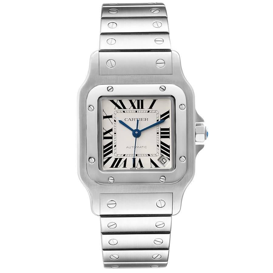 Cartier Santos Galbee XL Automatic Steel Mens Watch W20098D6. Automatic self-winding movement caliber 049. Three body brushed and polished stainless steel case 32.0 x 32.0 mm. Stainless steel protected octagonal crown set with the faceted spinel.