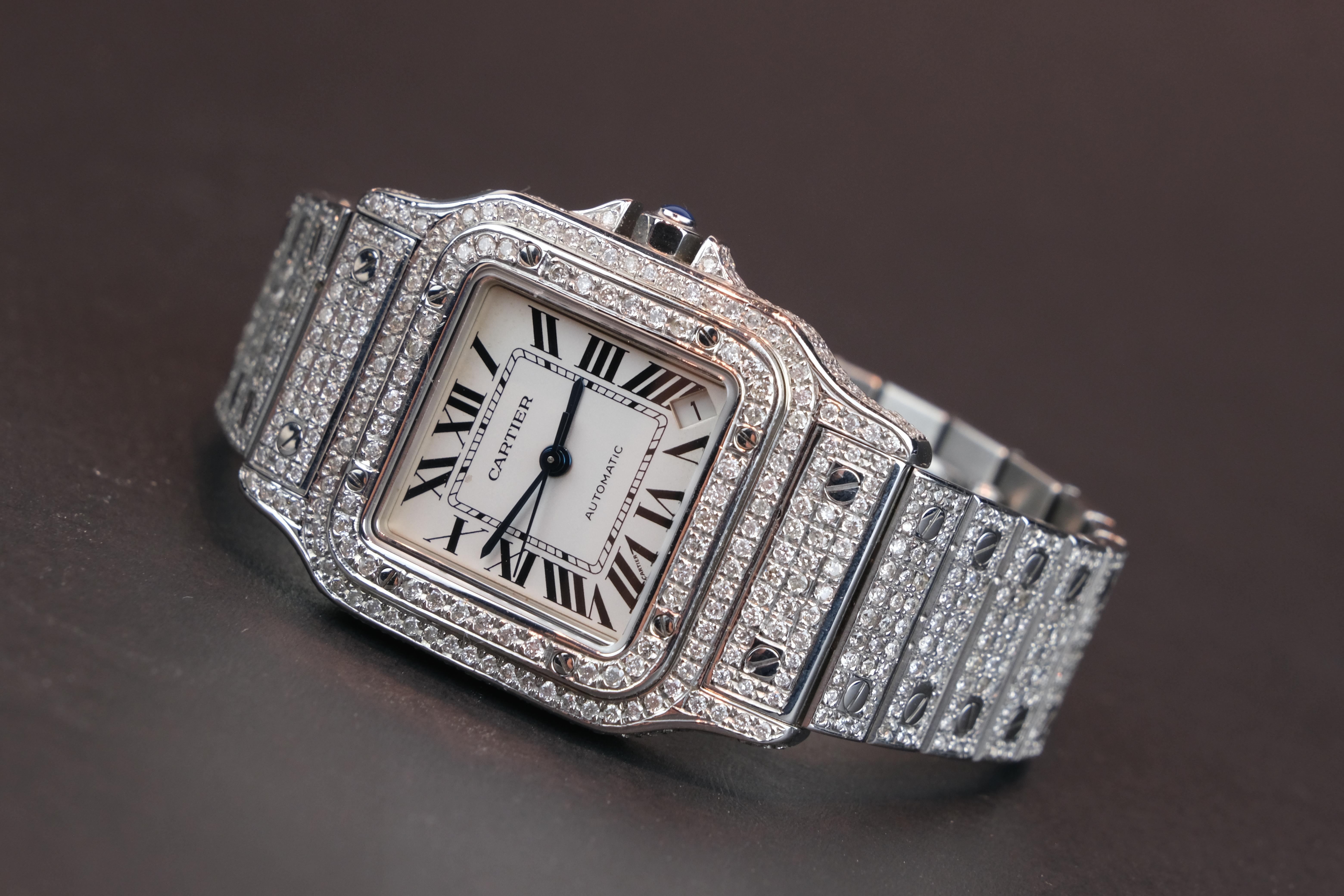 Brilliant Cut Cartier Santos Galbee XL Stainless Steel and 9.47 CTW Diamond Wristwatch