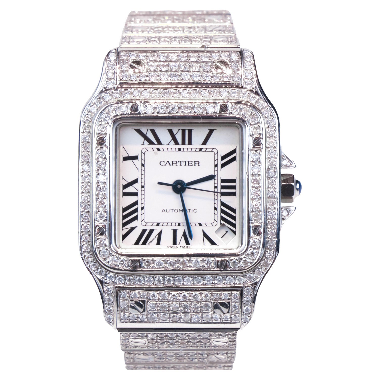 Montre-bracelet Cartier Santos Galbee XL en acier inoxydable et diamants  9,47 carats sur 1stDibs