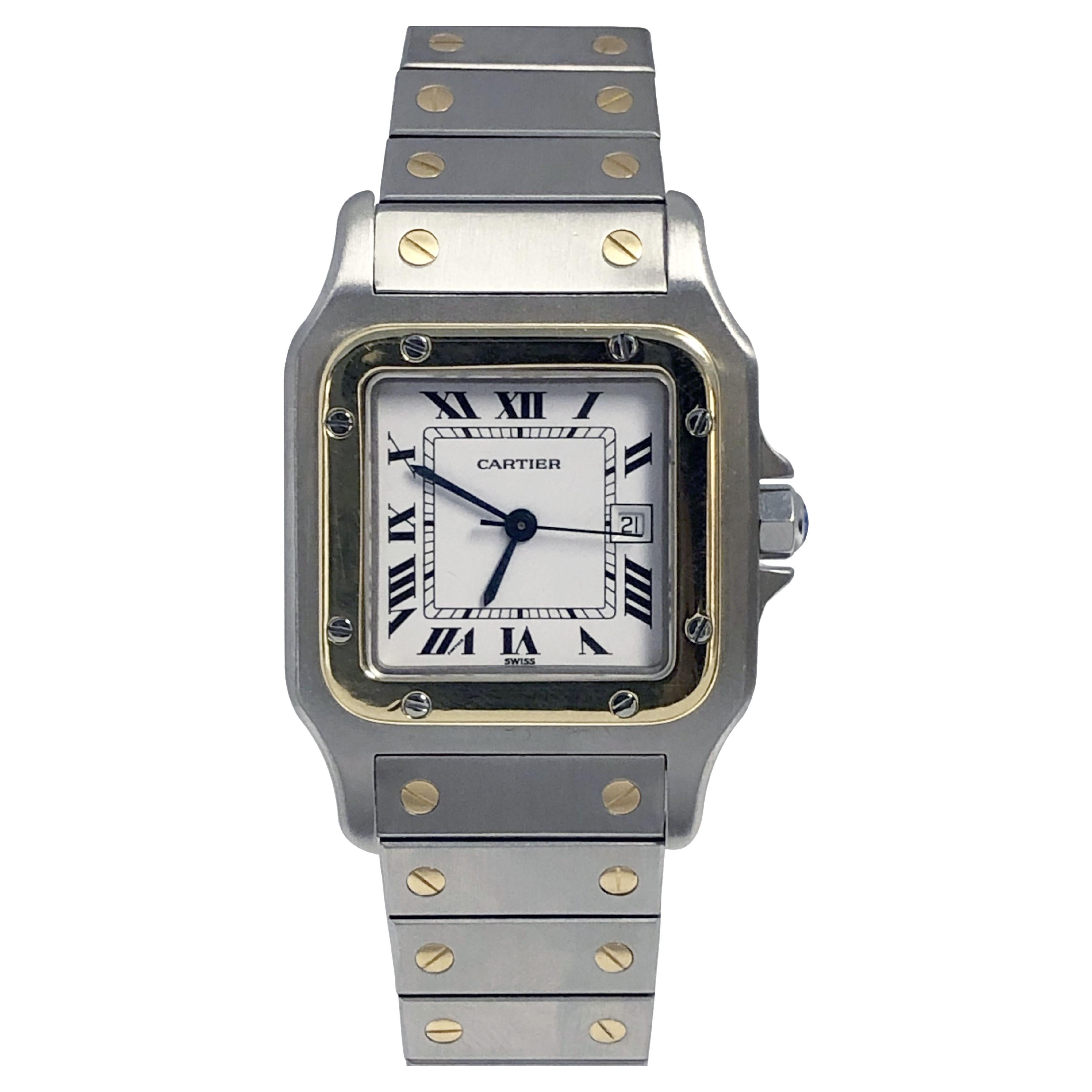 Cartier Santos Large Steel and 18k Gold Automatic Wrist Watch at 1stDibs