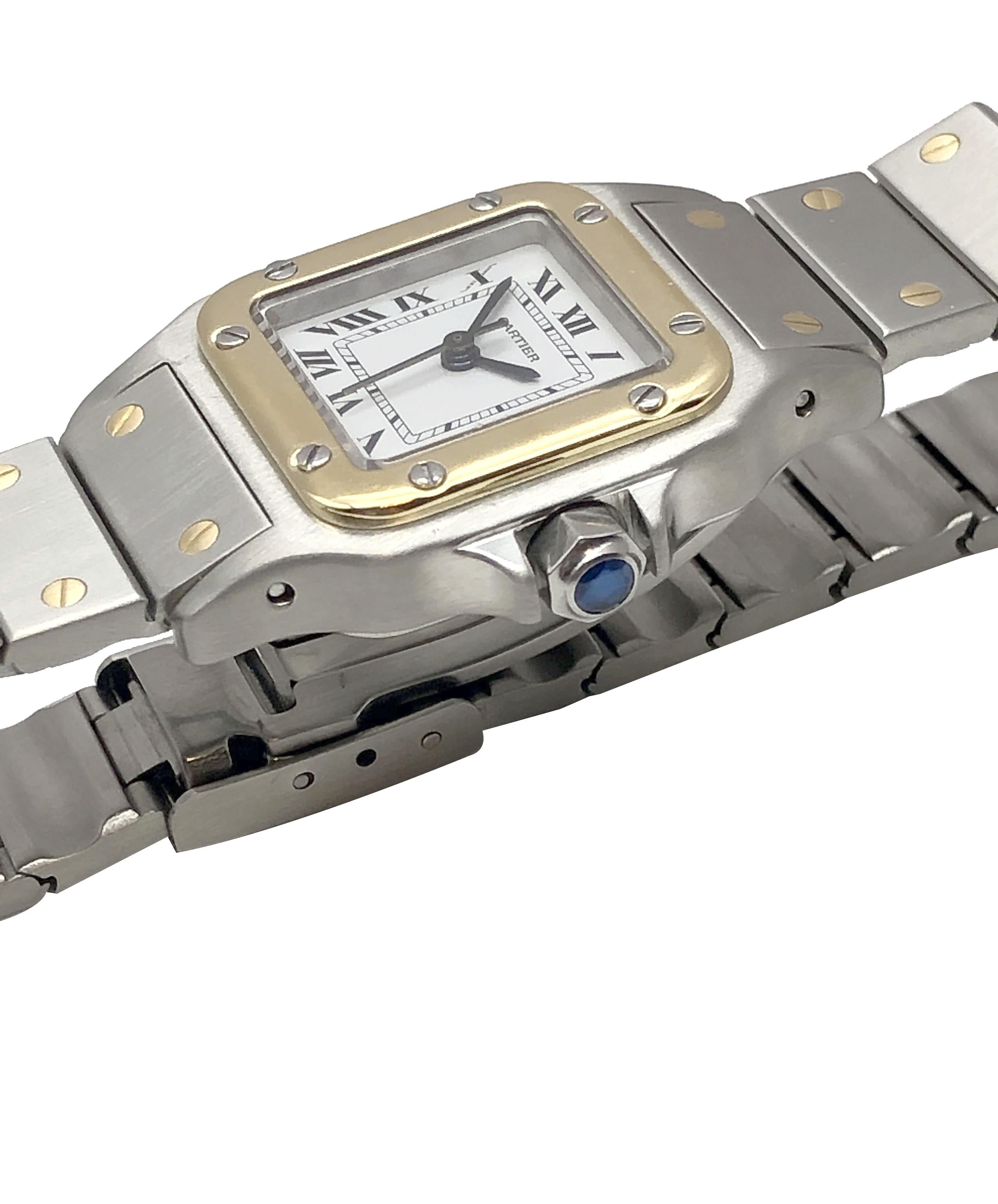 Cartier Santos Ladies Stainless Steel and 18K Gold Self Winding Wrist Watch In Excellent Condition In Chicago, IL