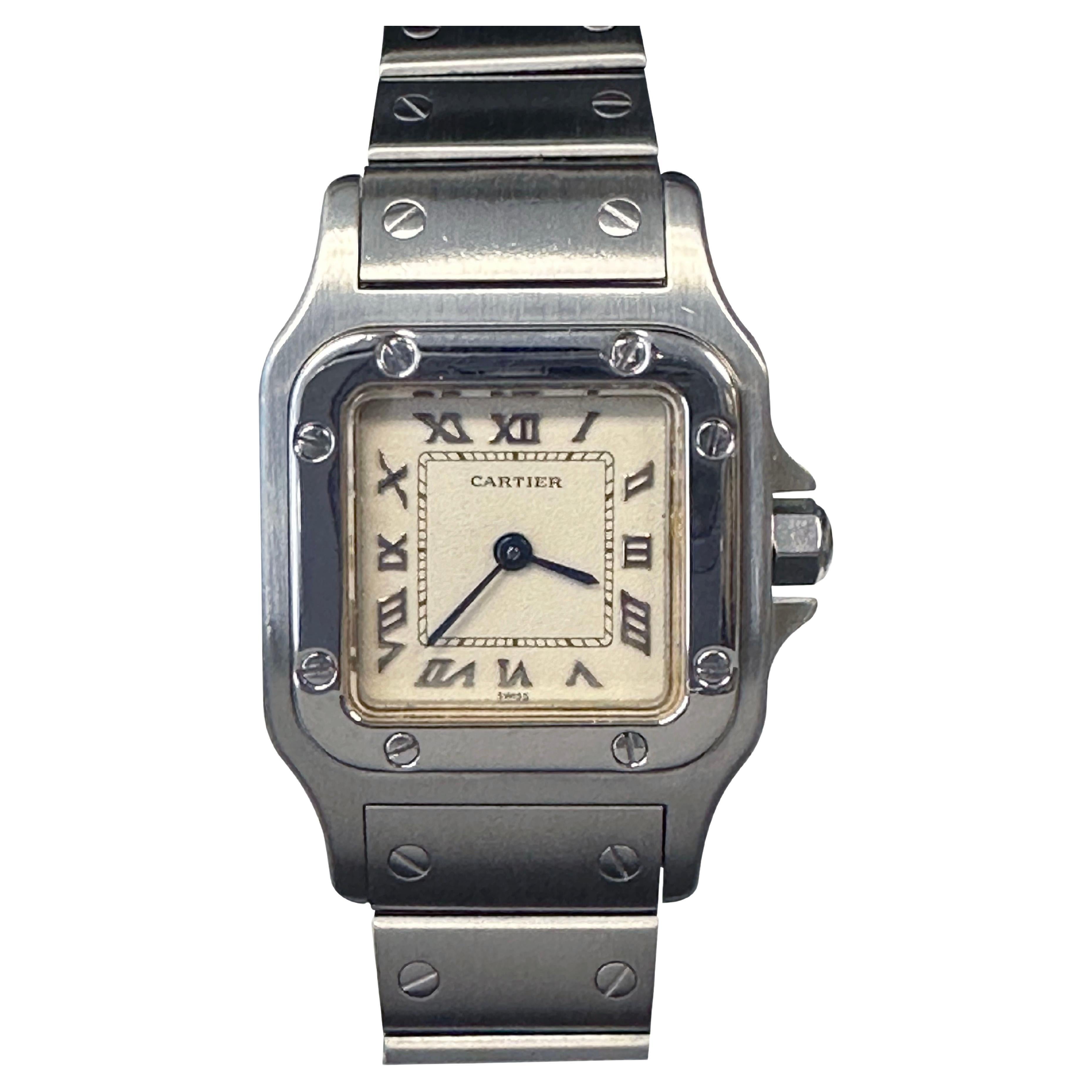 Cartier Santos Galbee Grande montre-bracelet à quartz en acier et or 18 ...