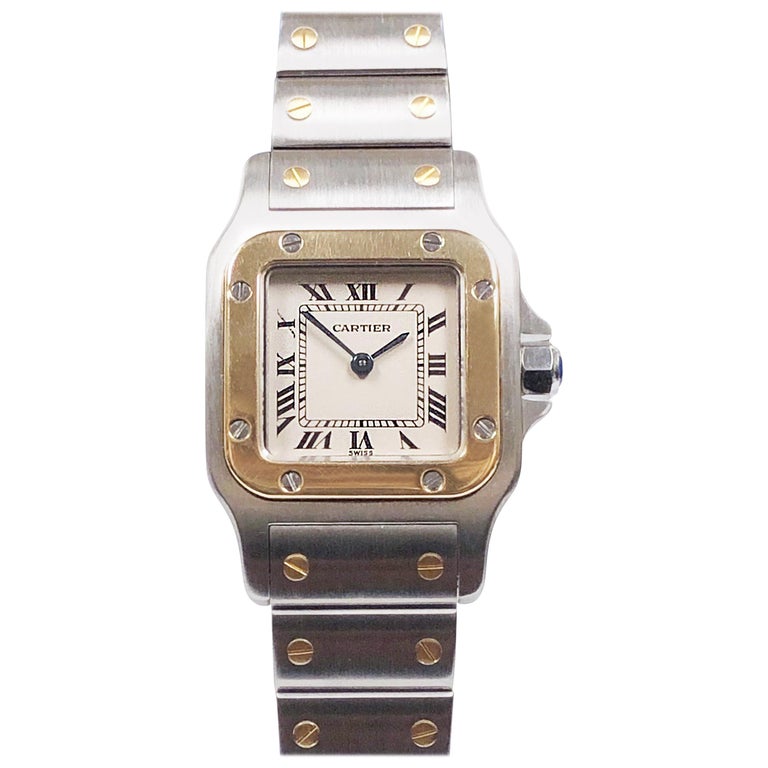 Cartier Santos Ladies Yellow Gold and Stainless Steel Quartz Wristwatch ...