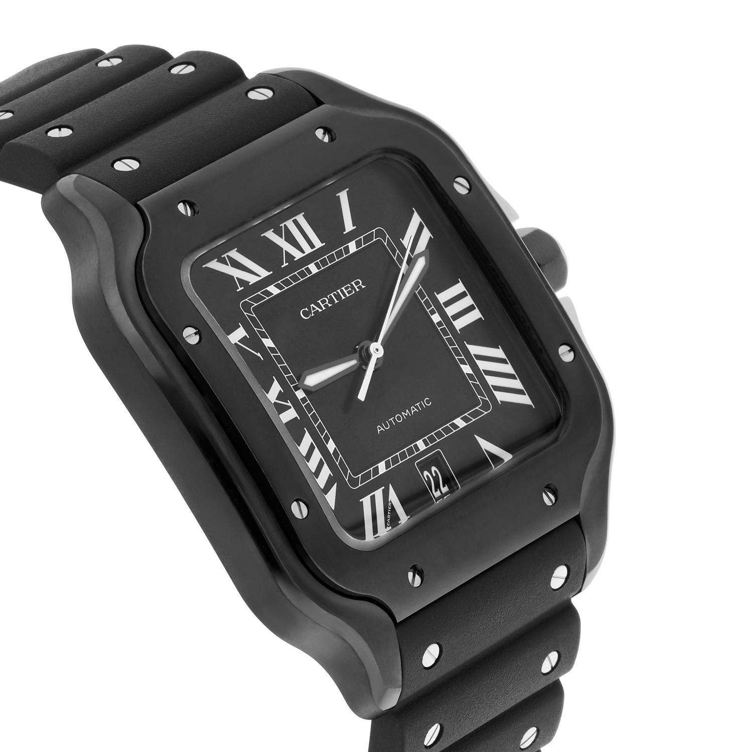 Cartier Santos Large 39.8mm WSSA0039 Rubber Roman Black Dial In Excellent Condition In New York, NY