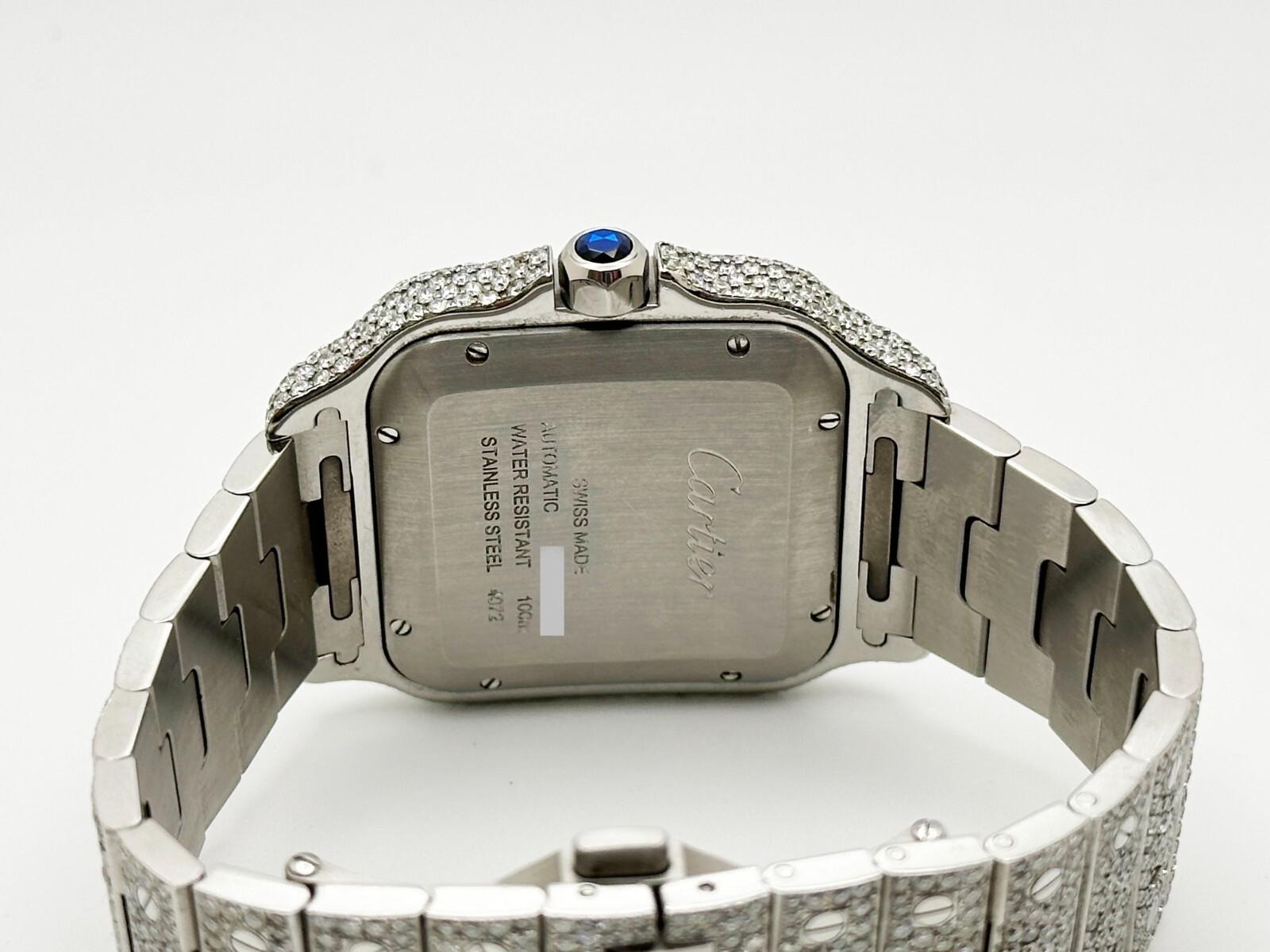 Cartier Santos Large 4072 WSSA0030 Blue Dial Diamond Encrusted Steel Box Paper Herren im Angebot