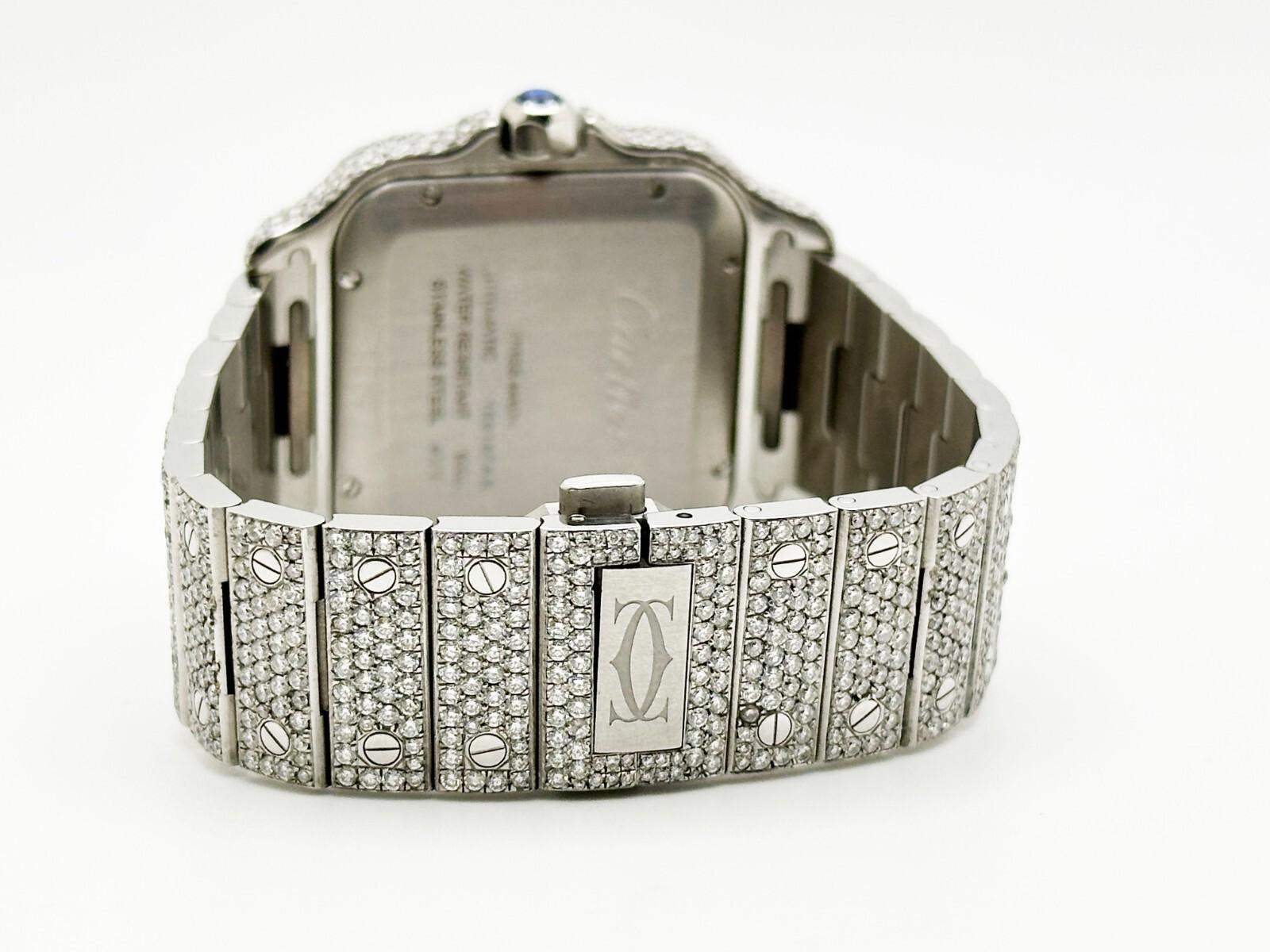 Cartier Santos Large 4072 WSSA0030 Blue Dial Diamond Encrusted Steel Box Paper im Angebot 1