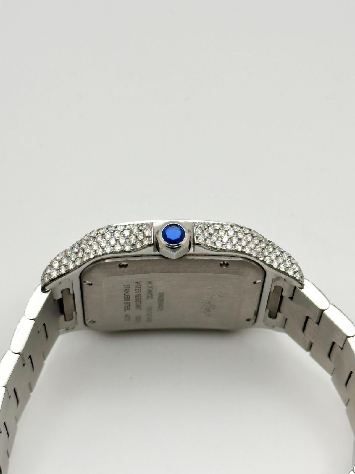 Cartier Santos Large 4072 WSSA0030 Blue Dial Diamond Encrusted Steel Box Paper im Angebot 3