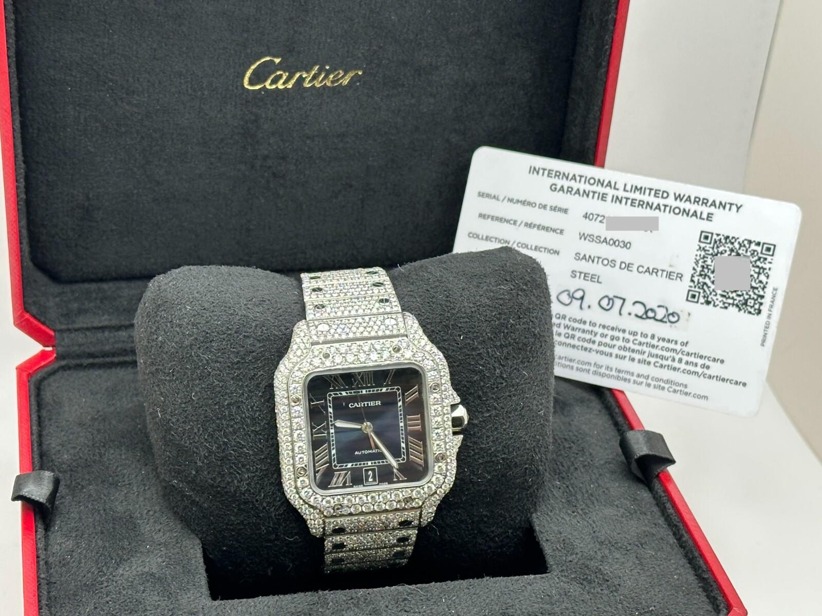 Cartier Santos Large 4072 WSSA0030 Blue Dial Diamond Encrusted Steel Box Paper im Angebot 5
