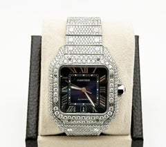 Cartier Santos Large 4072 WSSA0030 Blue Dial Diamond Encrusted Steel Box Paper