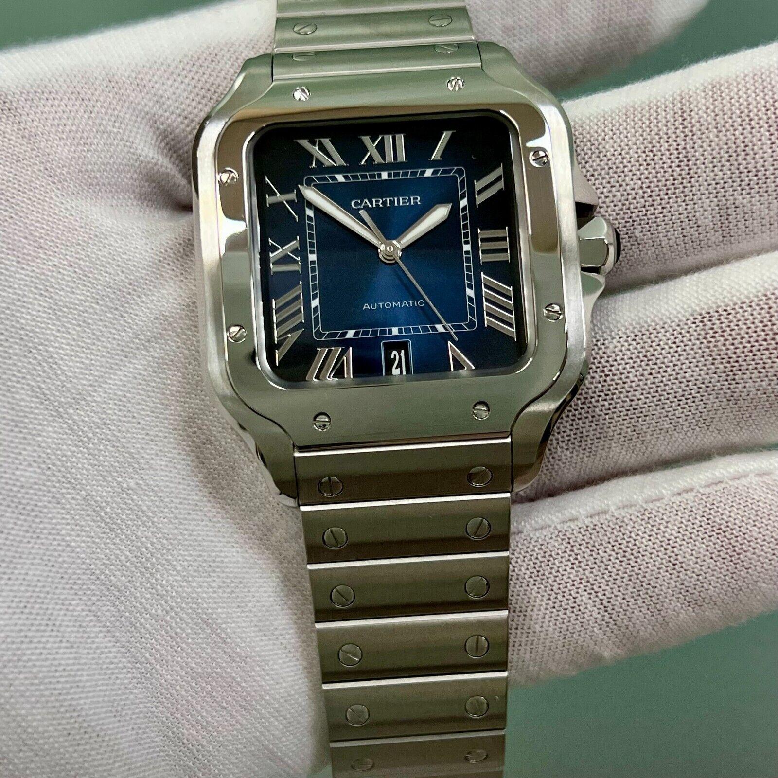Cartier Santos Große 4072 WSSA0030 Blaues Zifferblatt Edelstahl Box Papier mit blauem Zifferblatt 1