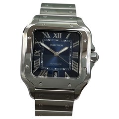 Cartier Santos Große 4072 WSSA0030 Blaues Zifferblatt Edelstahl Box Papier mit blauem Zifferblatt