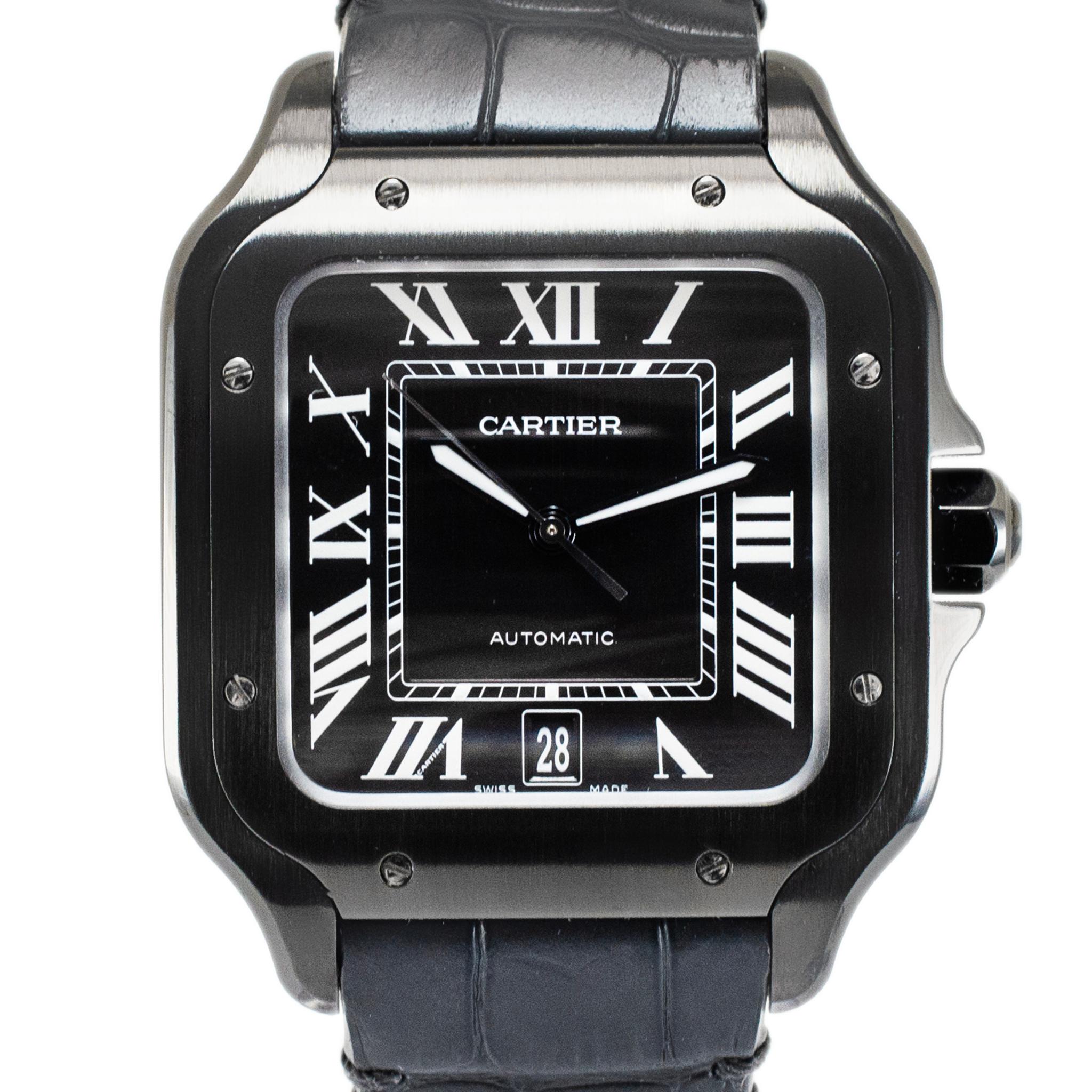 Brand: Cartier

Gender: Unisex

Metal Type: Stainless Steel

Diameter: 40.00 mm

Weight: 80.00 grams

Stainless Steel Cartier Swiss made watch. The metal was tested and determined to be stainless steel.

Pre-owned in excellent condition. Might show