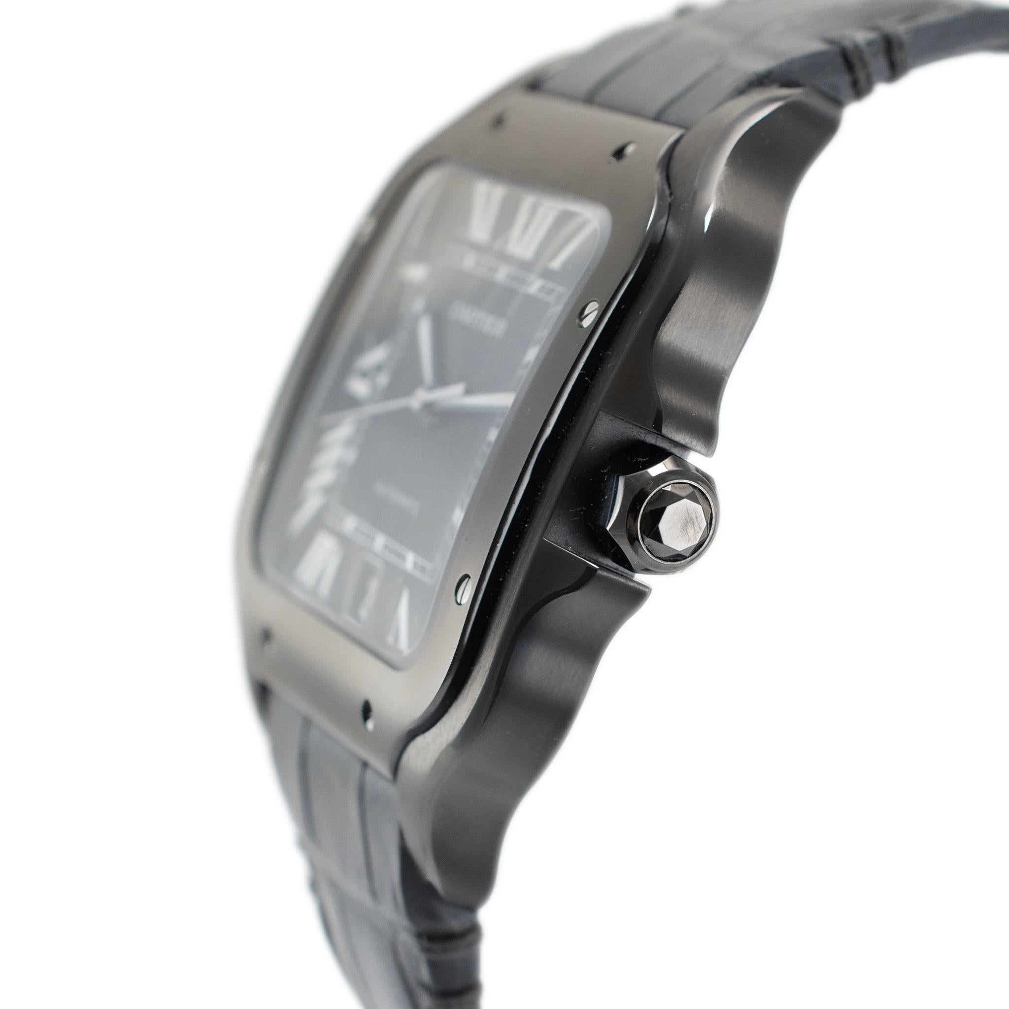 Cartier Santos Large 40MM 4072 WSSA0039 Black Adlc Stainless Steel Watch In Excellent Condition In Houston, TX