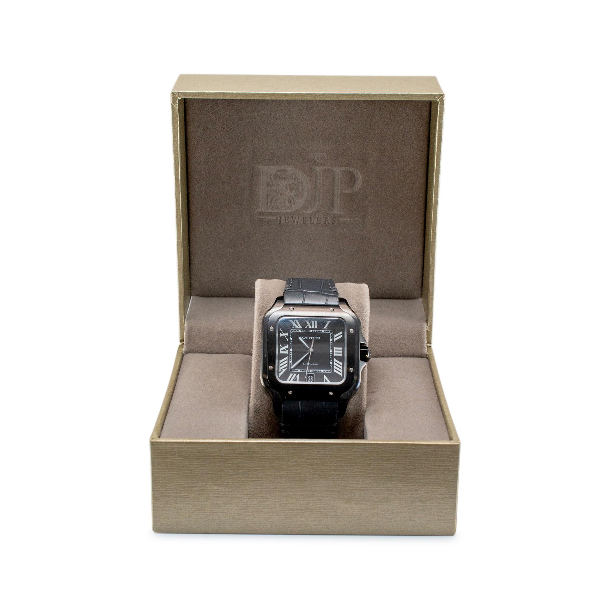 Cartier Santos Large 40MM 4072 WSSA0039 Black Adlc Stainless Steel Watch 5