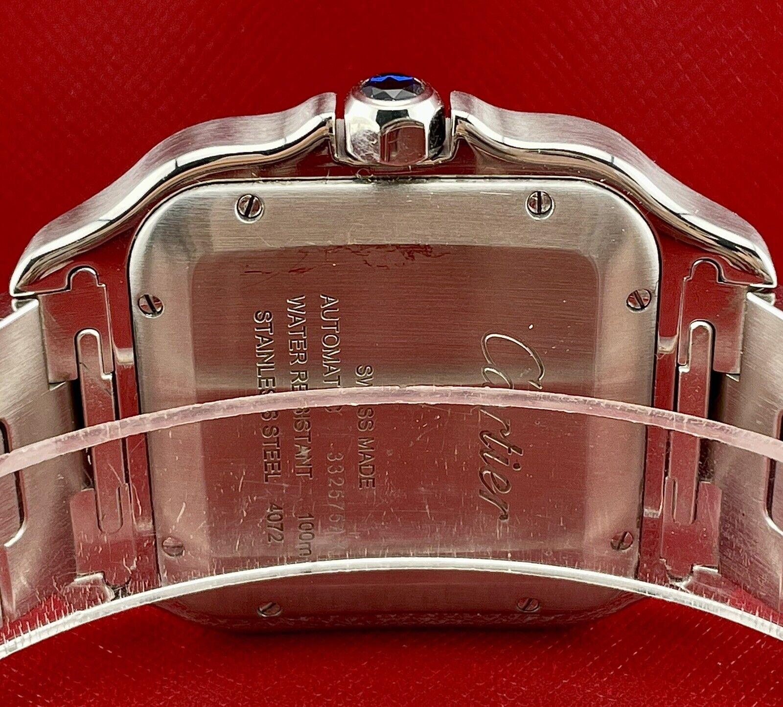 Round Cut Cartier Santos Large Men's 40mm Steel Watch Roman Iced Out 7ct Diamonds WSSA0018