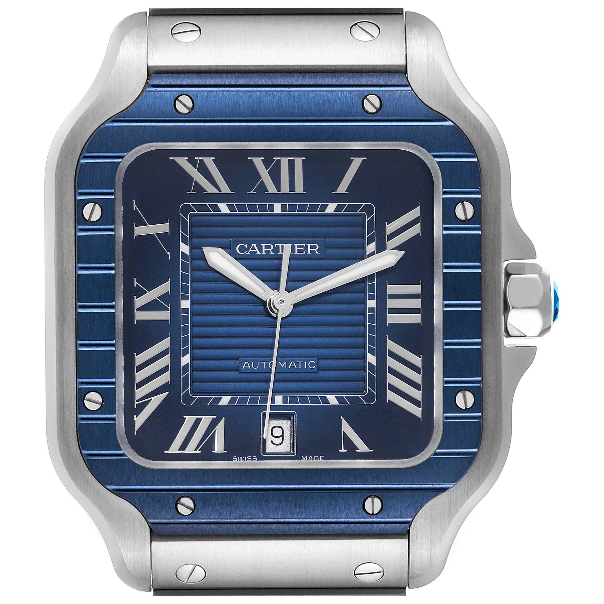 Cartier Santos Large PVD Blue Dial Steel Mens Watch WSSA0048 Unworn