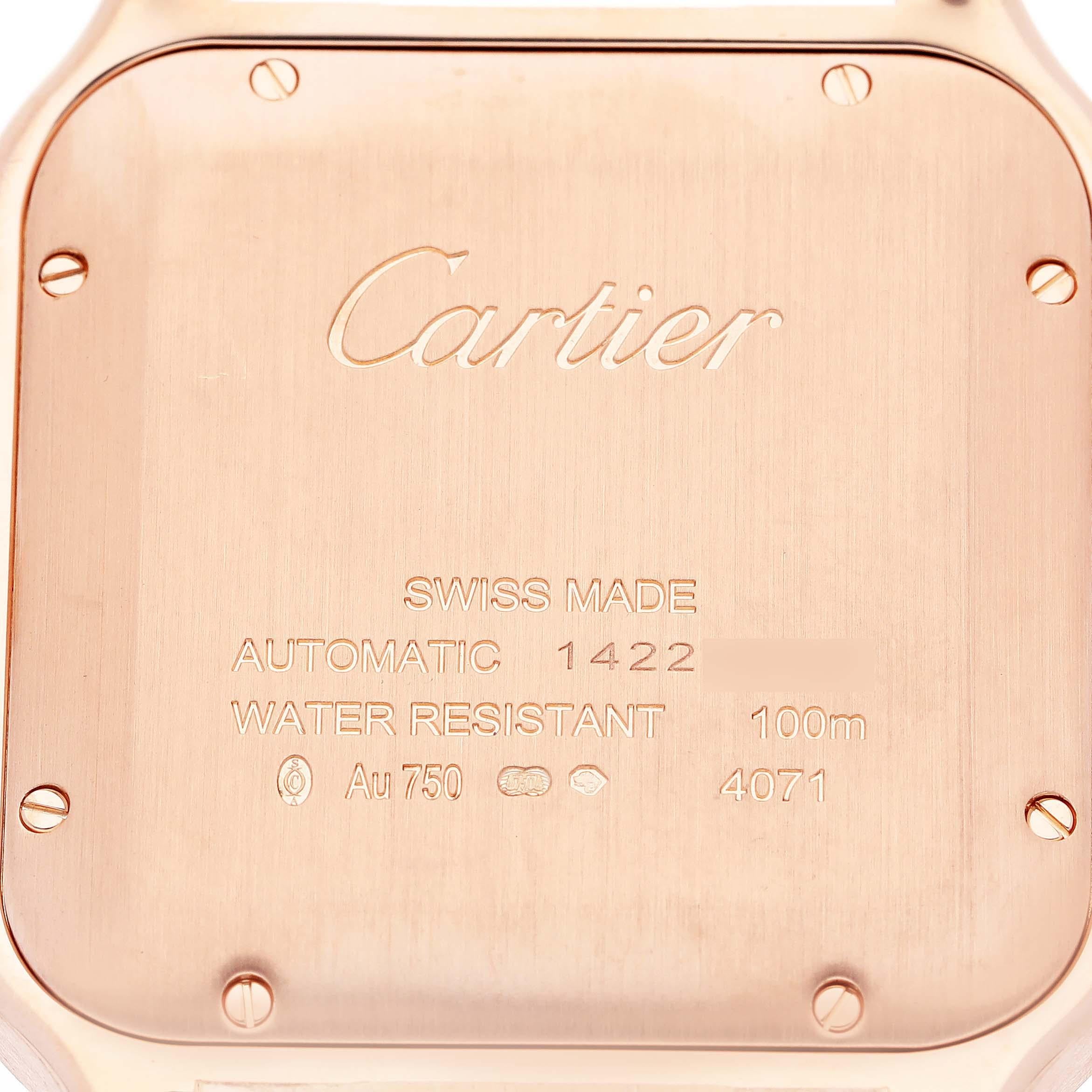 Cartier Santos Large Rose Gold Blue Strap Mens Watch WGSA0019 Box Card In Excellent Condition In Atlanta, GA