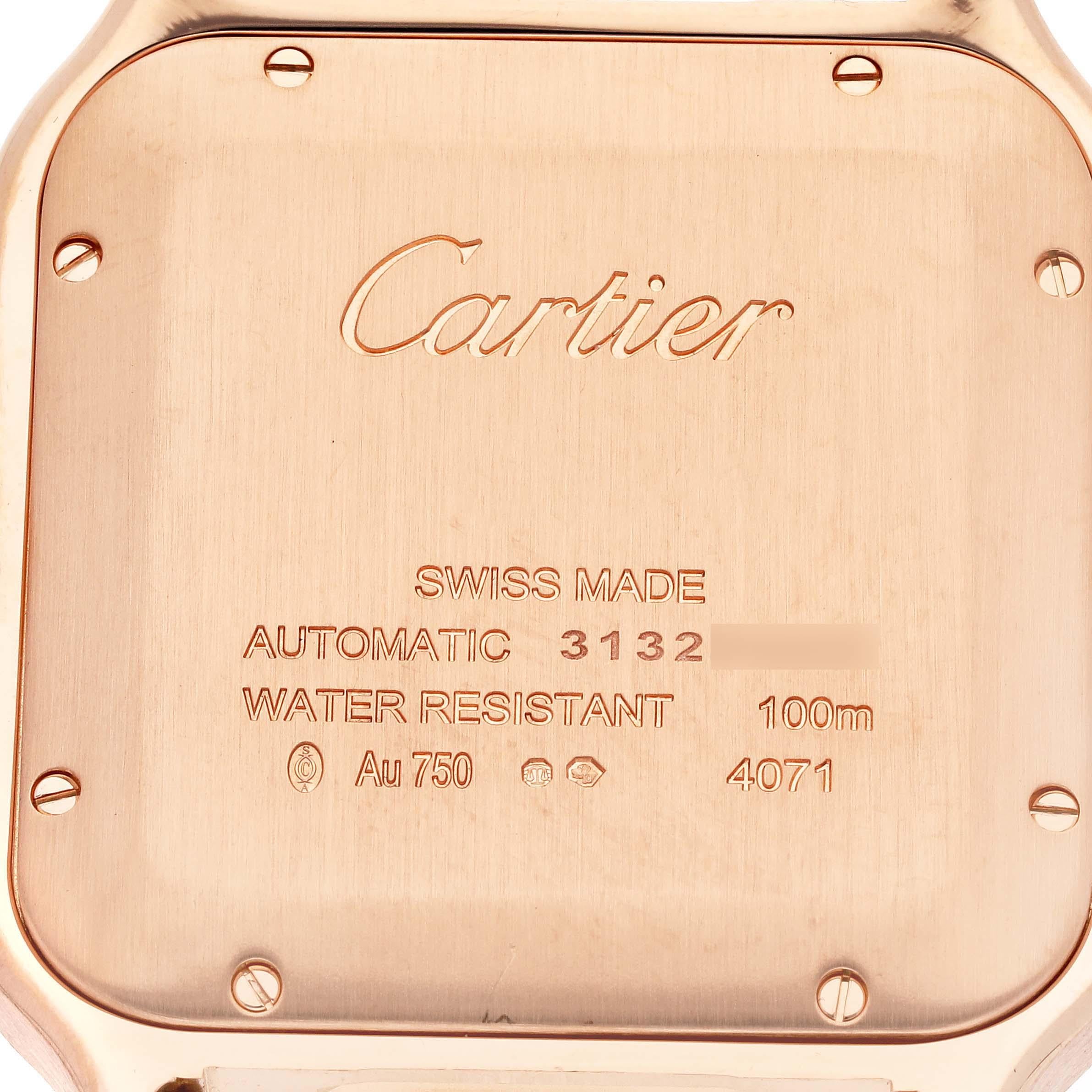 Cartier Santos Large Rose Gold Grey Strap Mens Watch WGSA0019 Box Card en vente 1