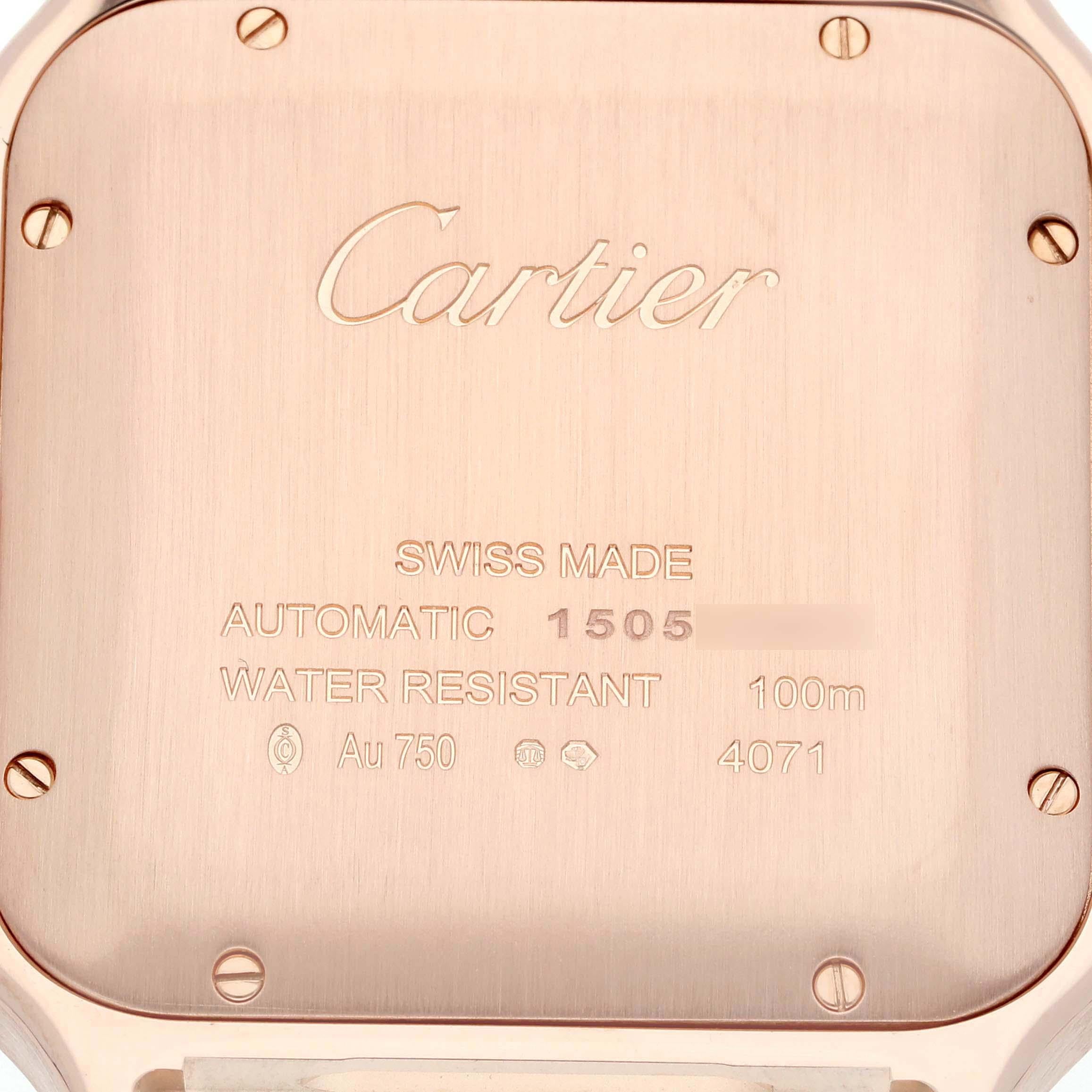 Cartier Santos Large Rose Gold Grey Strap Mens Watch WGSA0019 Box Card 2
